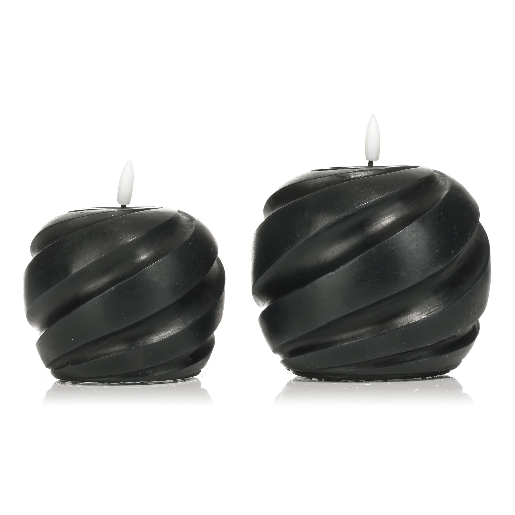 ELAMBIA 2 LED-Kugelkerzen Relief-Spirale Flamme Luma, Timer Ø 11cm & 13cm