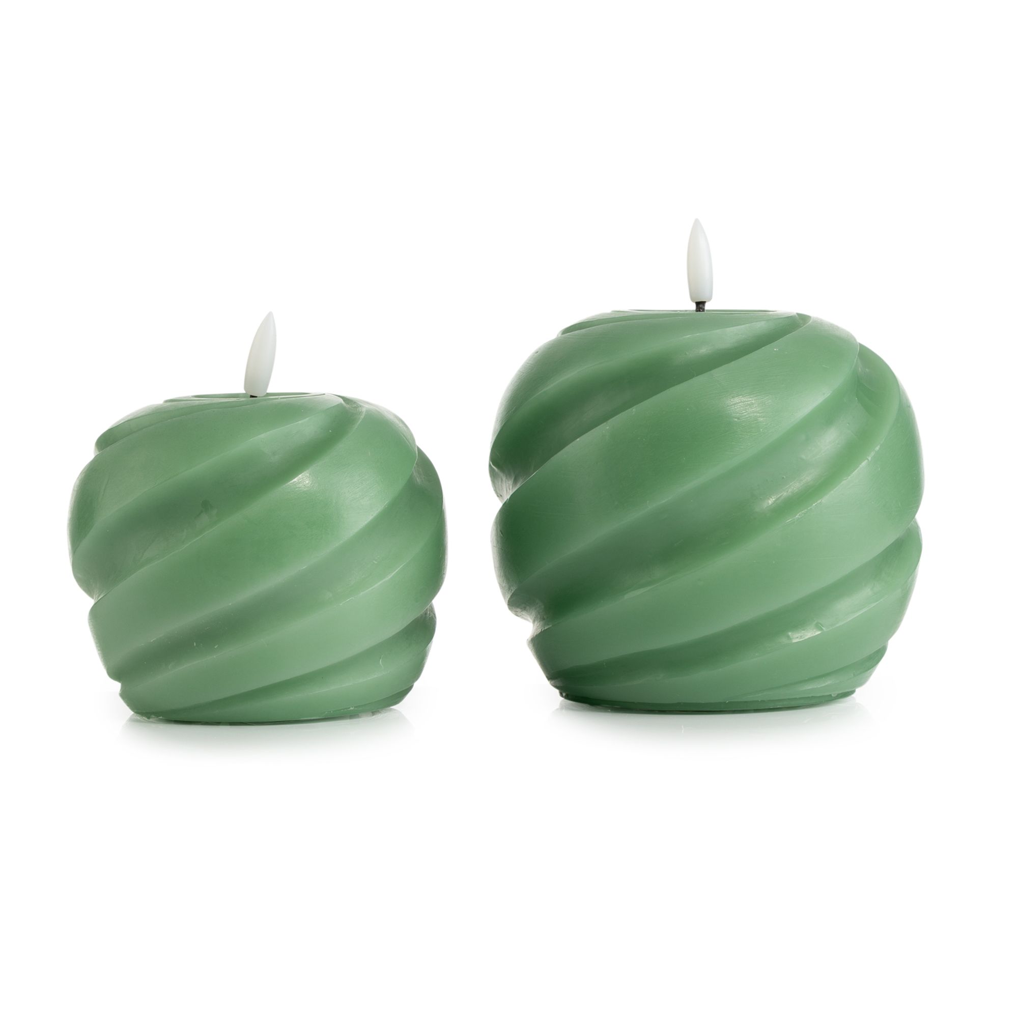 ELAMBIA 2 LED-Kugelkerzen Relief-Spirale Flamme Luma, Timer Ø 11cm & 13cm
