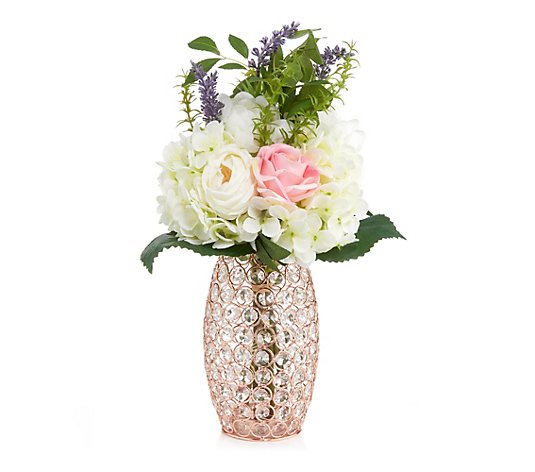 LUMIDA Flora künstl. Blumenstrauß 15 warmweiße LEDs Kristall-Optik Vase Timer, Höhe 46cm