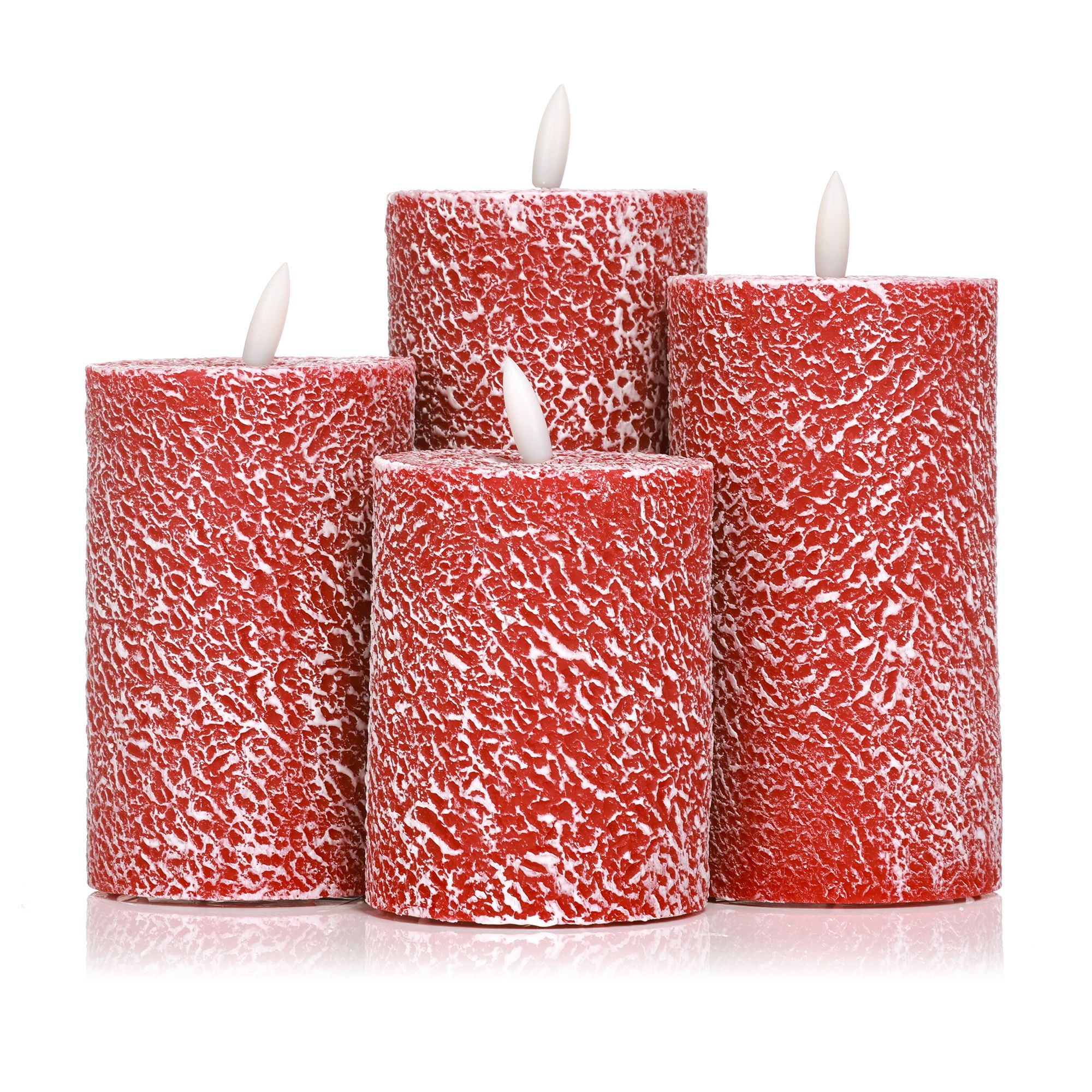 ELAMBIA 4 LED-Kerzen Schneefinish Flamme Luma Höhe 12,5cm - 18,5cm