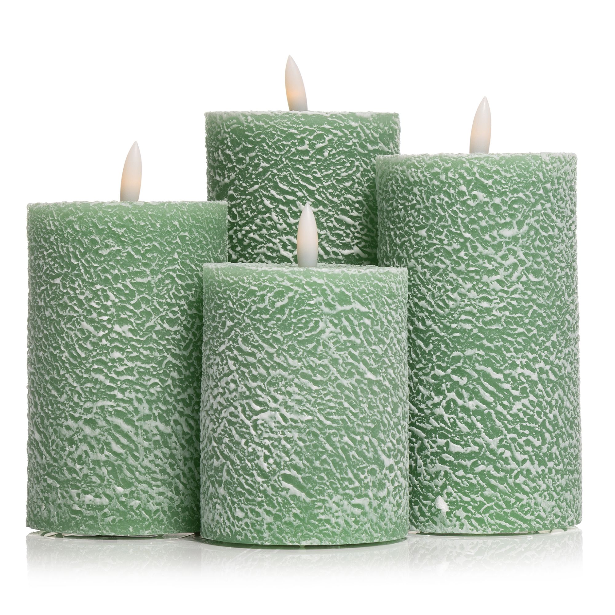 ELAMBIA 4 LED-Kerzen Schneefinish Flamme Luma Höhe 12,5cm - 18,5cm