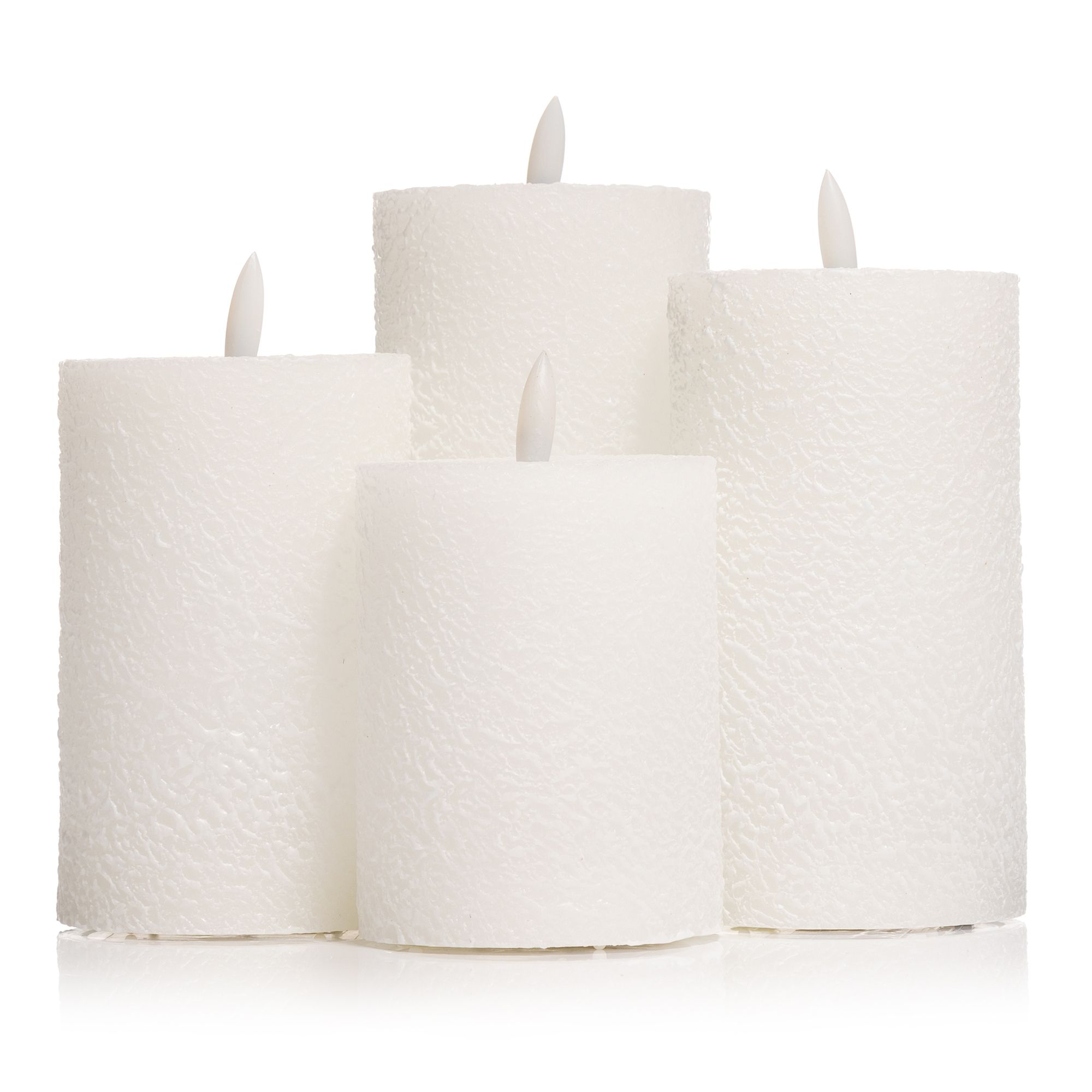 ELAMBIA 4 LED-Kerzen Schneefinish Flamme Luma Höhe 12,5cm - 18,5cm