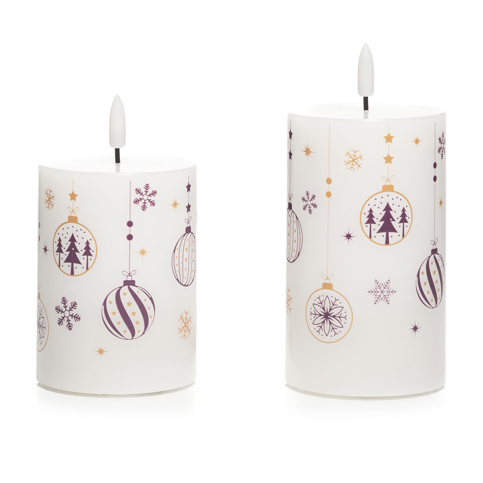 ELAMBIA 2 LED-Kerzen Fiberglas-Effekt Weihnachtskugeln Höhe 10cm & 12,5cm