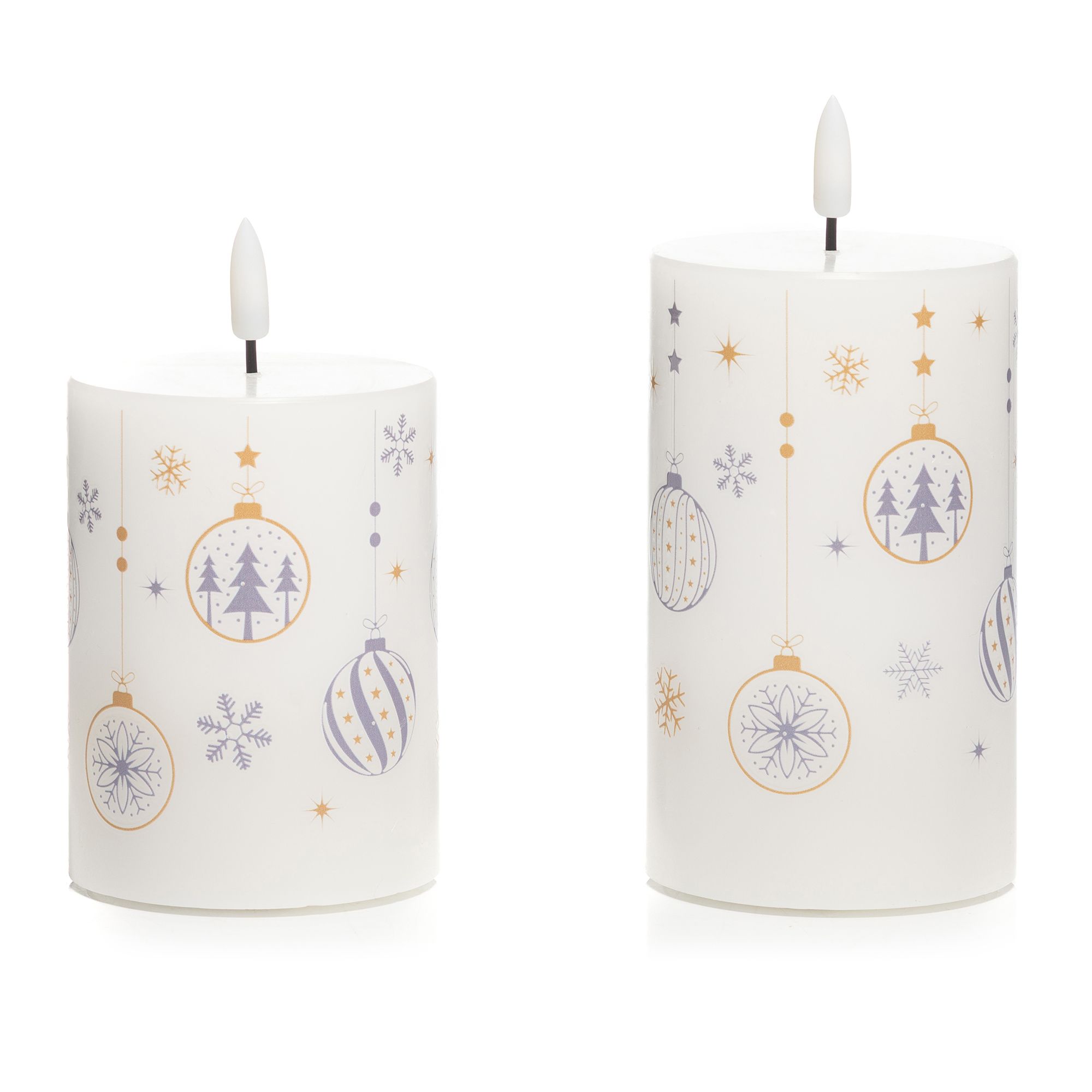 ELAMBIA 2 LED-Kerzen Fiberglas-Effekt Weihnachtskugeln Höhe 10cm & 12,5cm