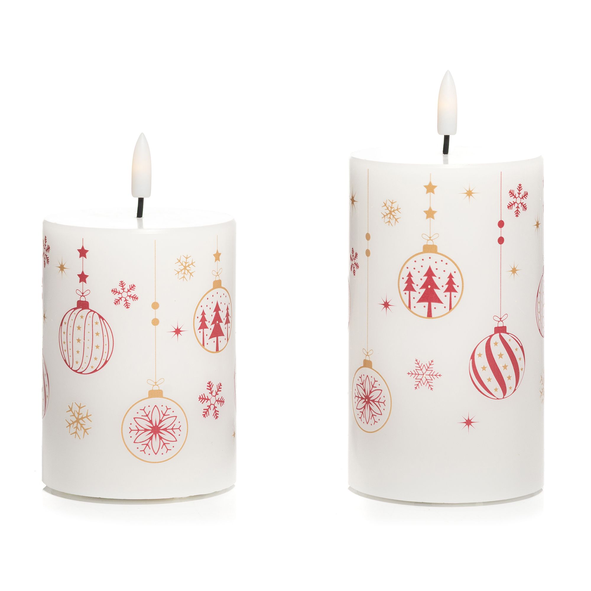 ELAMBIA 2 LED-Kerzen Fiberglas-Effekt Weihnachtskugeln Höhe 10cm & 12,5cm