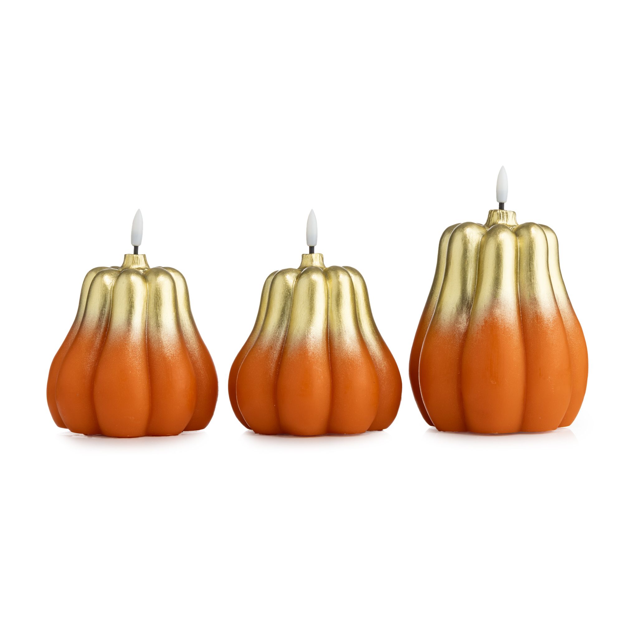ELAMBIA 3 LED-Kürbiskerzen Design Gold-Ombré Flamme Luma, Timer Höhe 12cm & 15cm