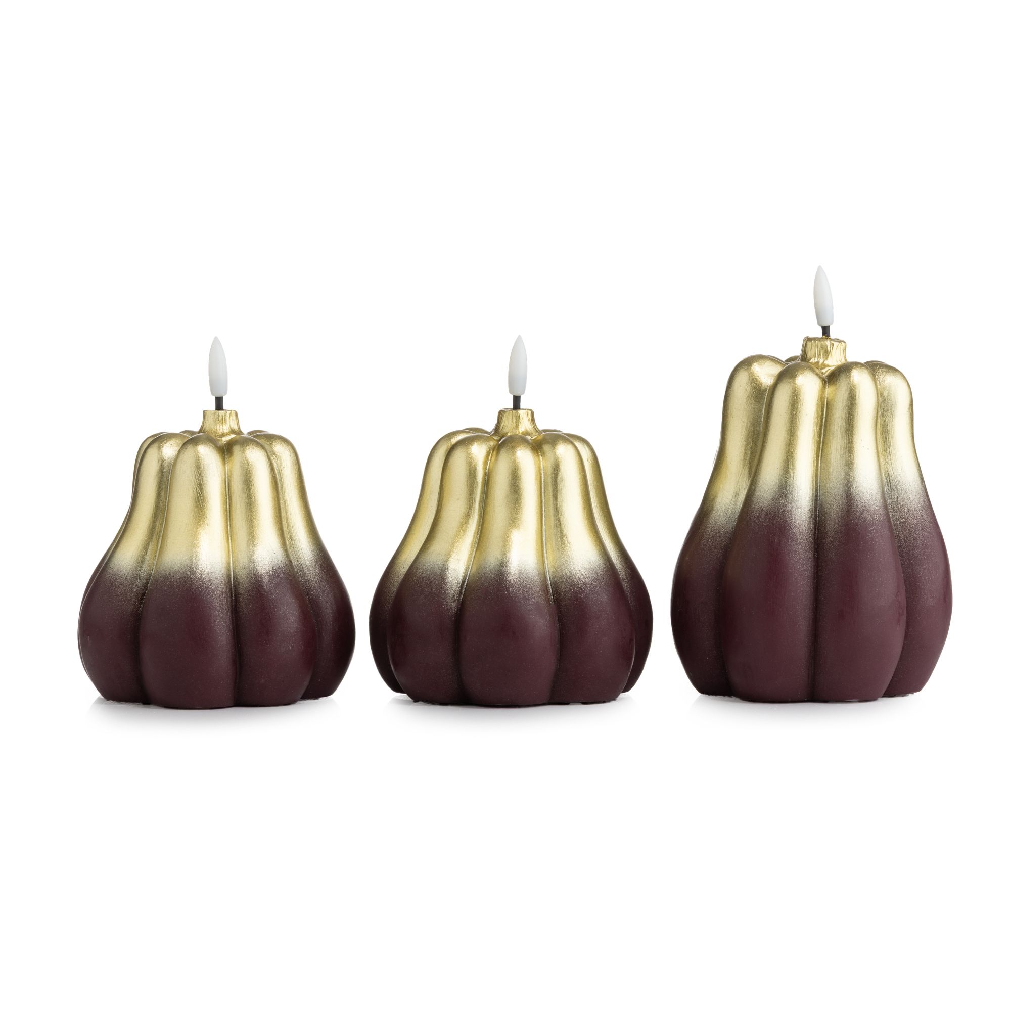 ELAMBIA 3 LED-Kürbiskerzen Design Gold-Ombré Flamme Luma, Timer Höhe 12cm & 15cm