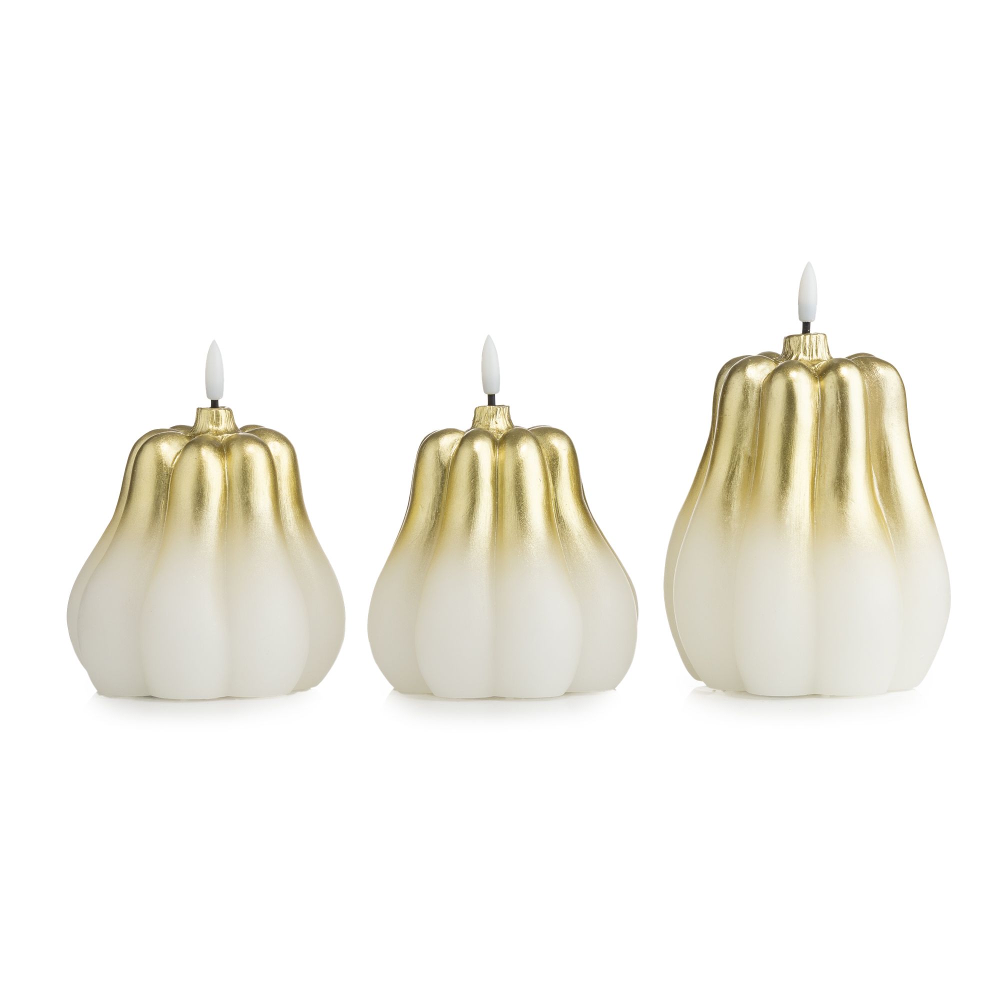 ELAMBIA 3 LED-Kürbiskerzen Design Gold-Ombré Flamme Luma, Timer Höhe 12cm & 15cm