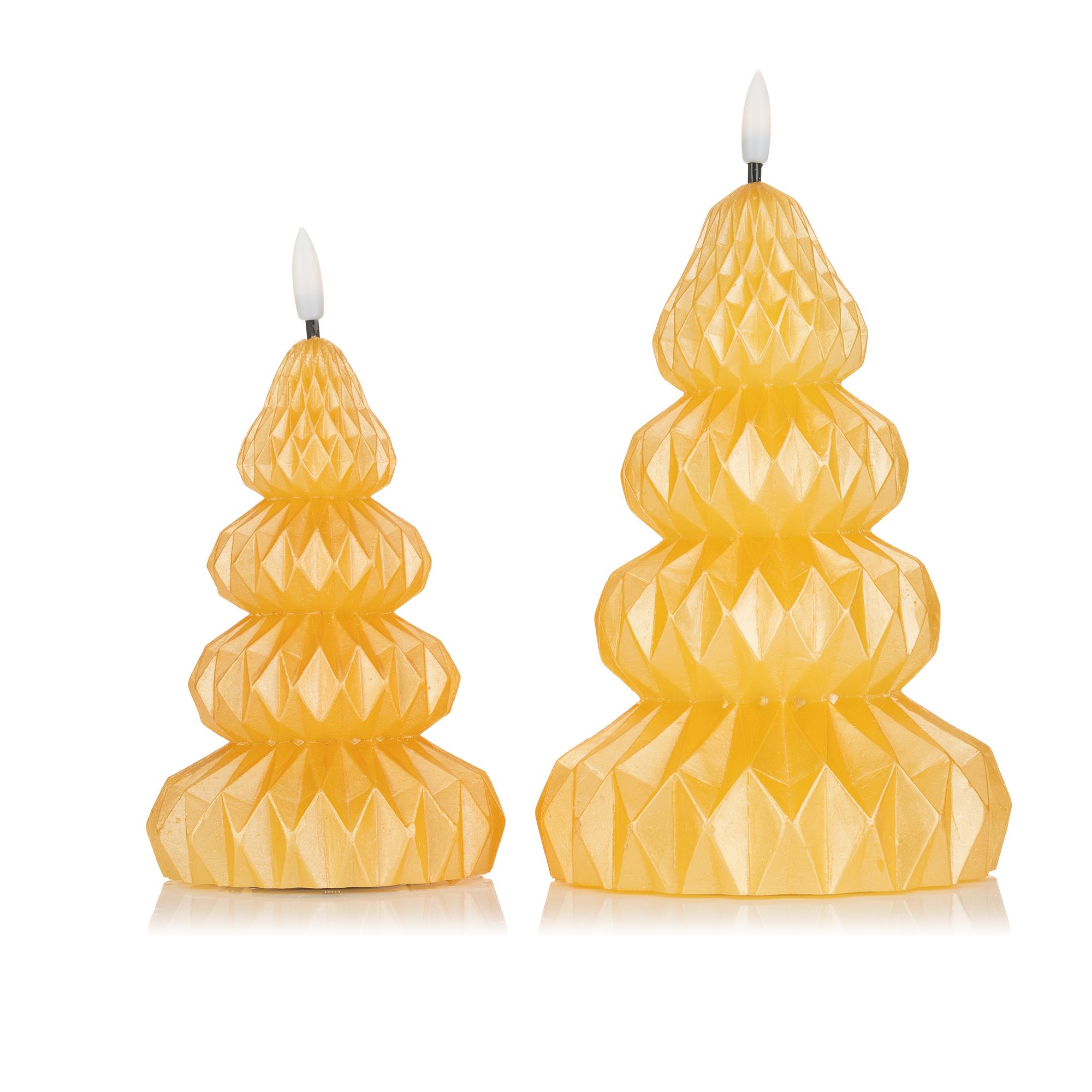 ELAMBIA 2 LED-Kerzen Tannenbaum Faltoptik, Timer Höhe 17 & 22cm