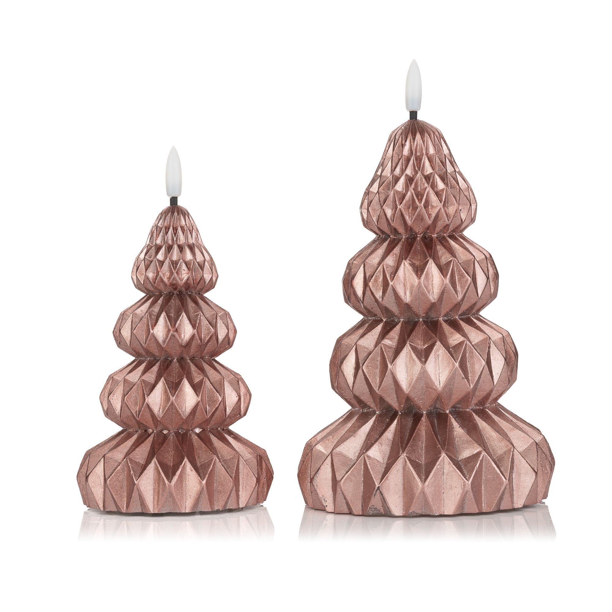 ELAMBIA 2 LED-Kerzen Tannenbaum Faltoptik, Timer Höhe 17 & 22cm