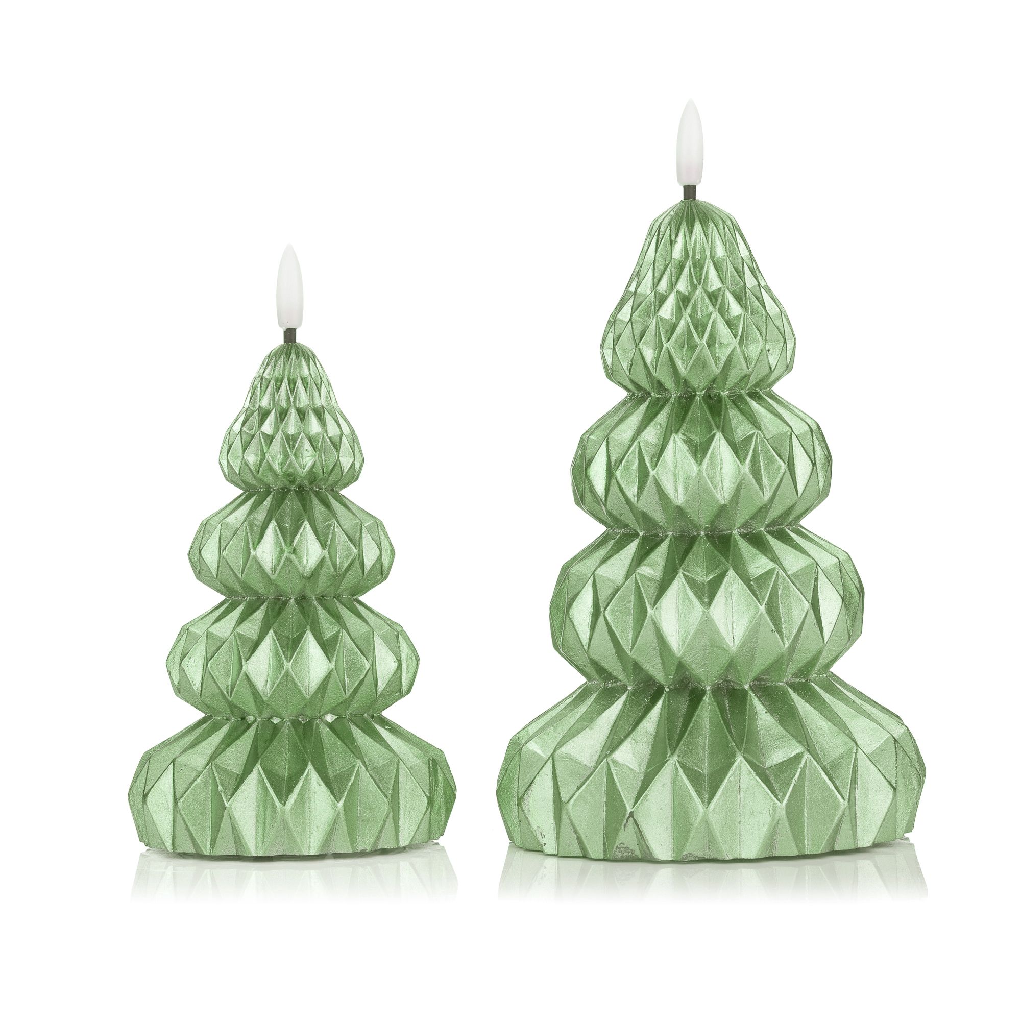 ELAMBIA 2 LED-Kerzen Tannenbaum Faltoptik, Timer Höhe 17 & 22cm