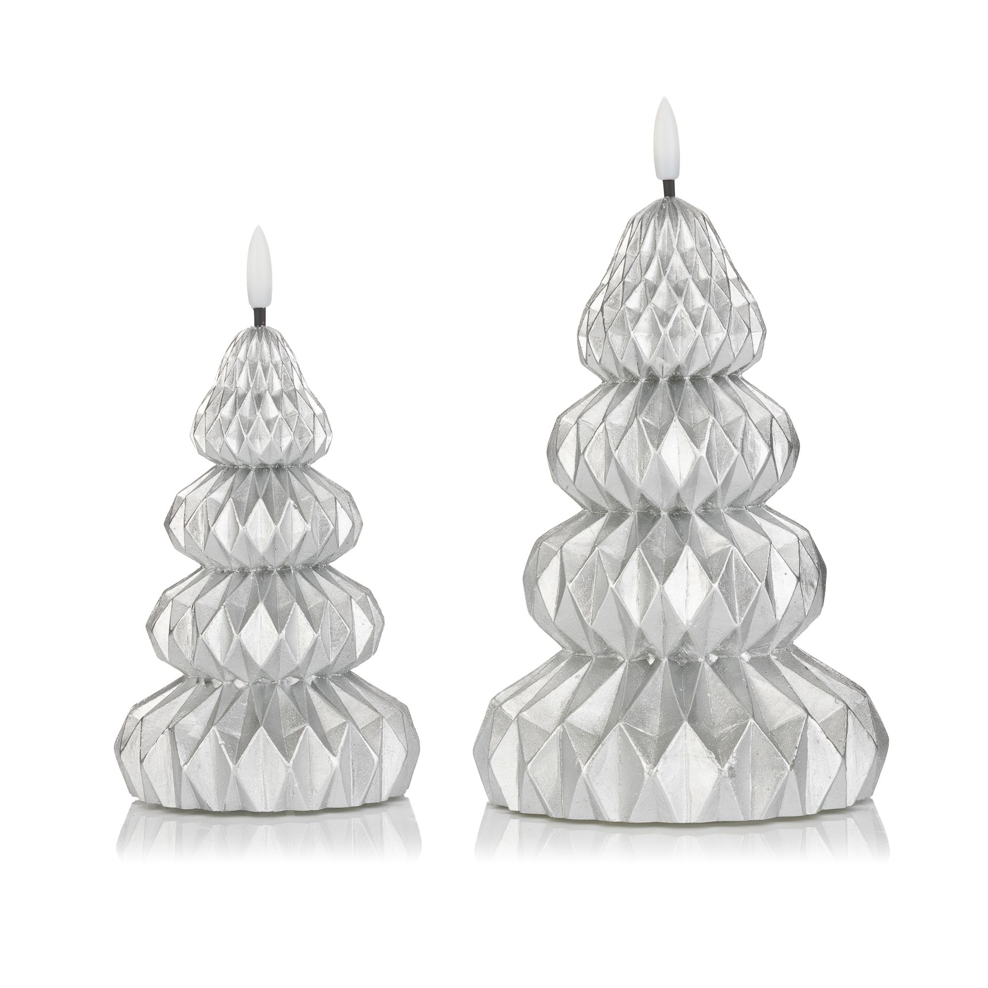 ELAMBIA 2 LED-Kerzen Tannenbaum Faltoptik, Timer Höhe 17 & 22cm