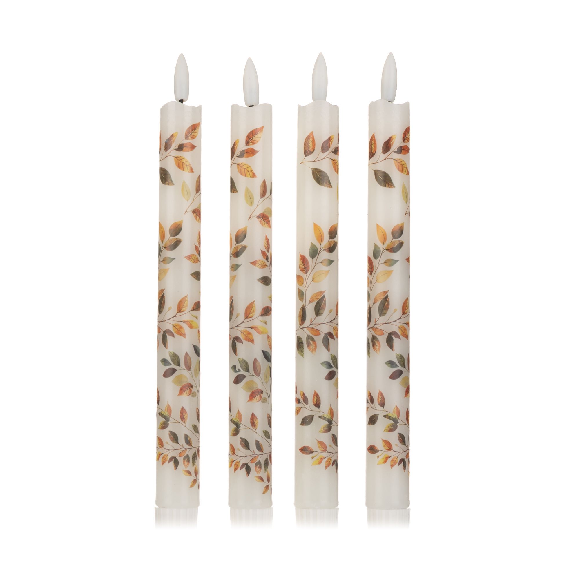ELAMBIA 4 LED-Stabkerzen Blätter-Design Flamme Luma, Timer Höhe 24,5cm, Ø 2,2cm