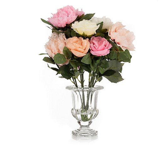 ABELLA Flora künstliche Rosen- & Pfingstrosen Blumenstrauß Glasvase