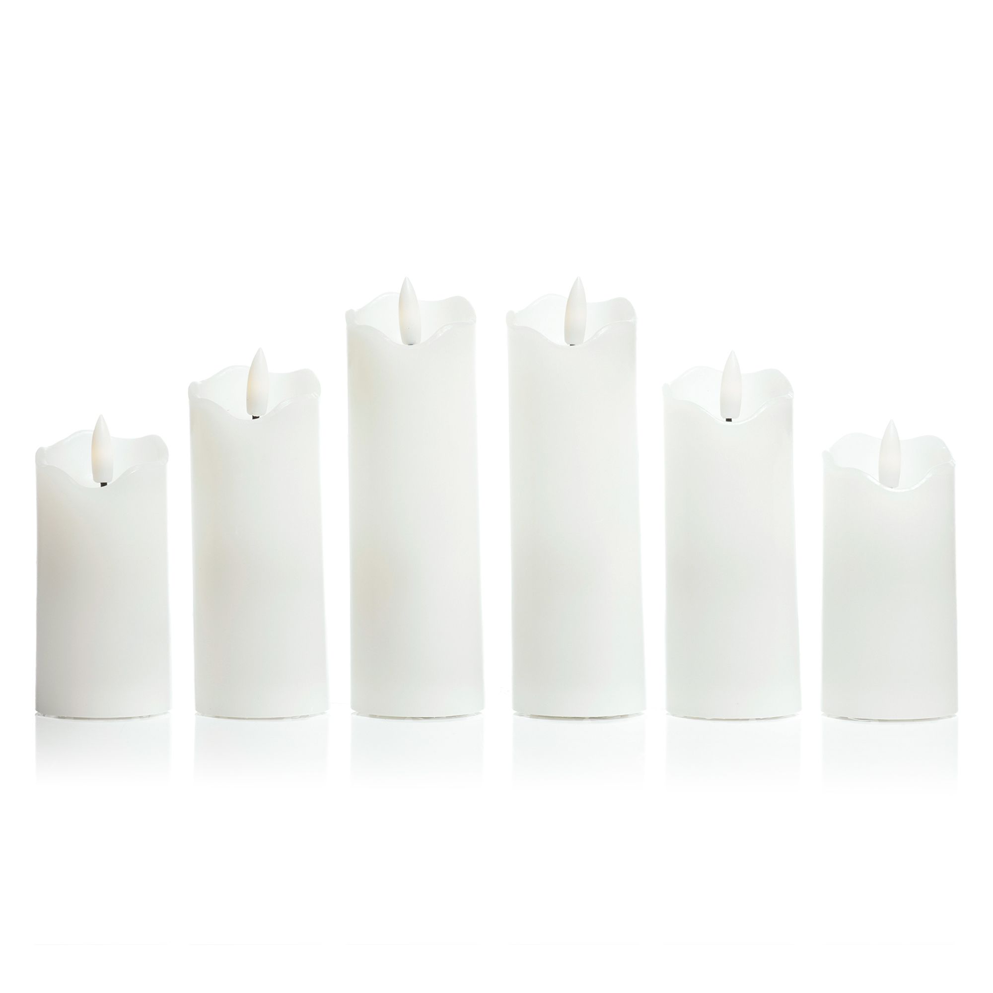 ELAMBIA Longlife 6 LED-Kerzen Slim Line Flamme Luma Brenndauer 1.000h Höhe 10, 12,5 & 15cm