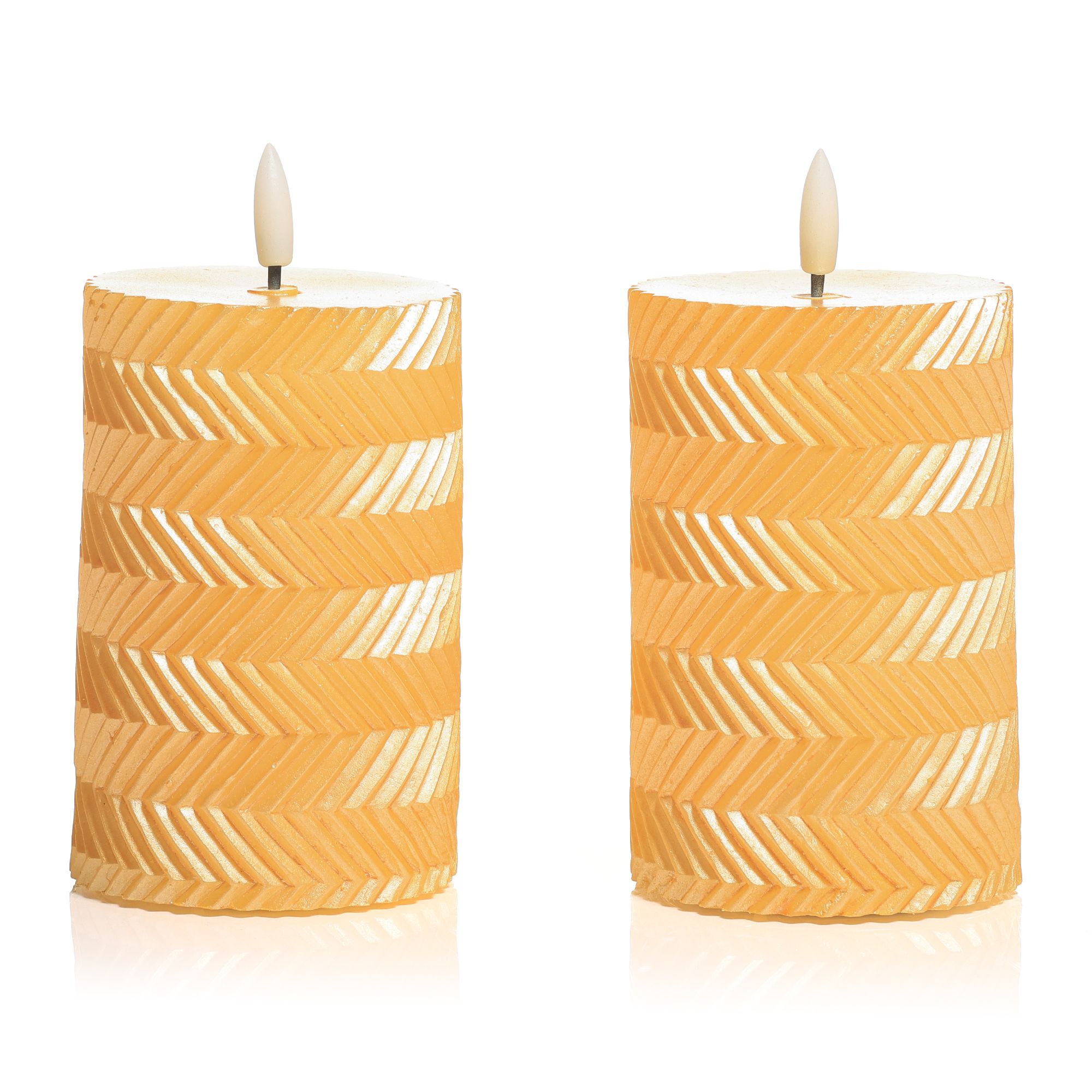 ELAMBIA 2 LED-Kerzen Riffel-Design 5h-Timerfunktion Ø 7,5cm, Höhe 15cm