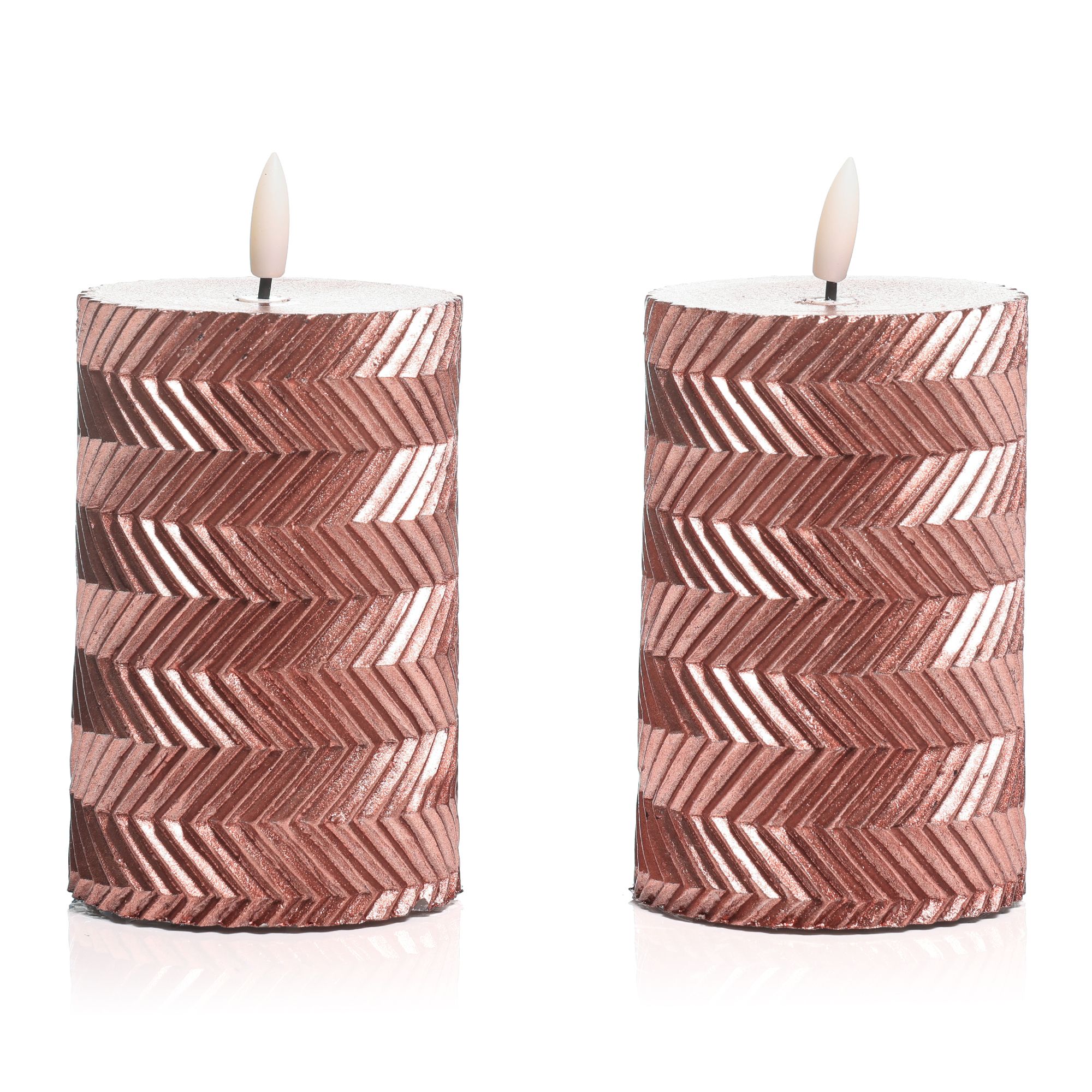 ELAMBIA 2 LED-Kerzen Riffel-Design 5h-Timerfunktion Ø 7,5cm, Höhe 15cm