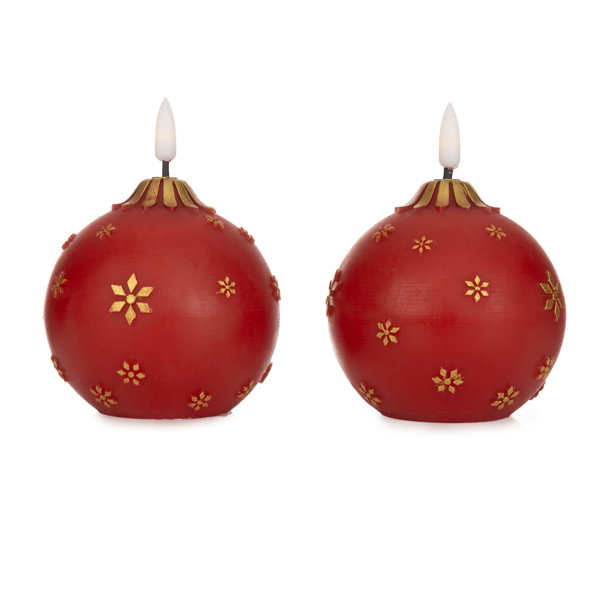 ELAMBIA 2 LED-Kugelkerzen Weihnachtskugel-Optik Flamme Luma, Timer Höhe 11cm