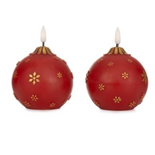 ELAMBIA 2 LED-Kugelkerzen Weihnachtskugel-Optik Flamme Luma, Timer Höhe 11cm