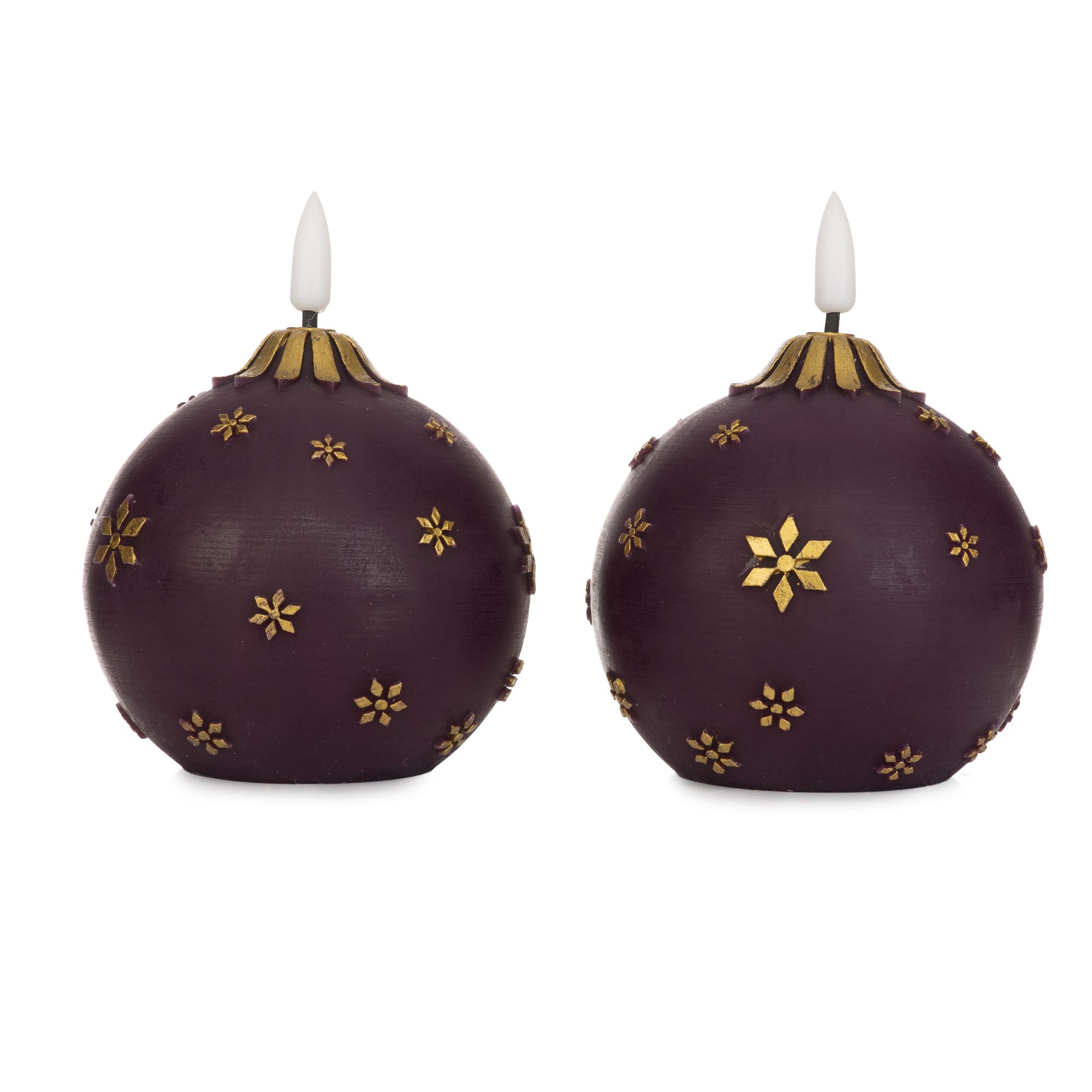 ELAMBIA 2 LED-Kugelkerzen Weihnachtskugel-Optik Flamme Luma, Timer Höhe 11cm