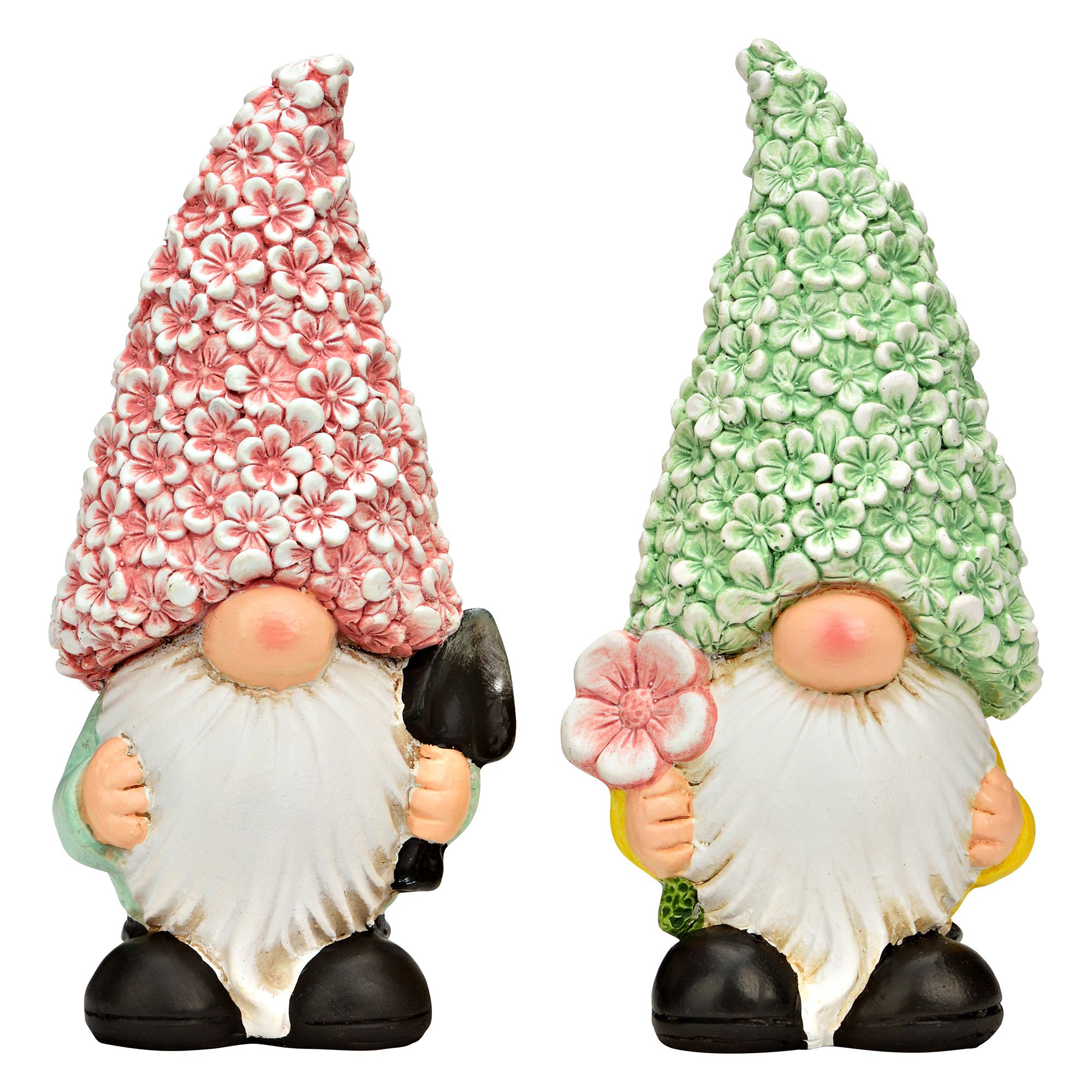 WURM 2 Dekofiguren Gartenzwerg mit Blumenmütze aus Keramik