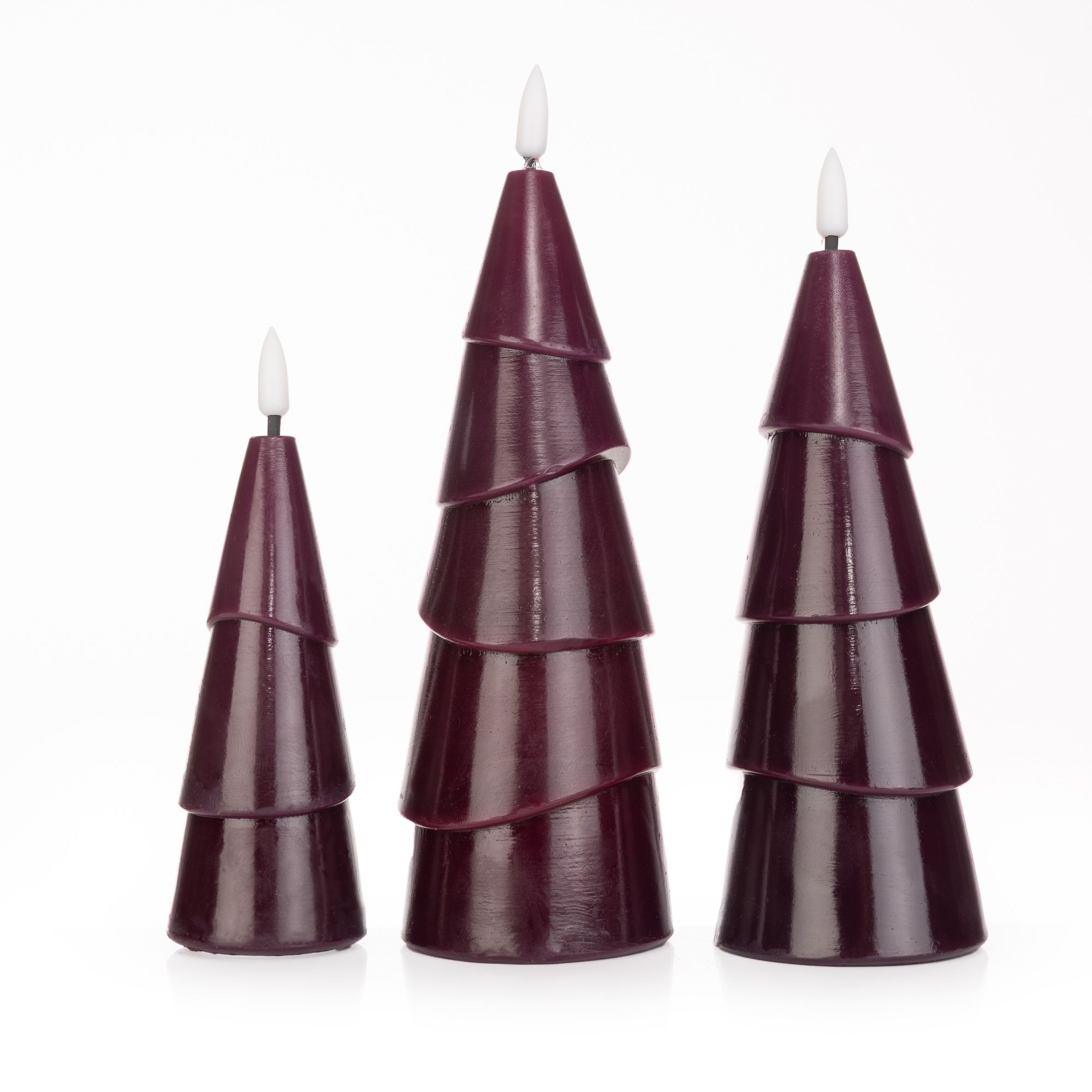 ELAMBIA 3 LED-Kerzen Tannenbaum modern Flamme Luma, Timer Höhe 16, 20 & 22,5cm