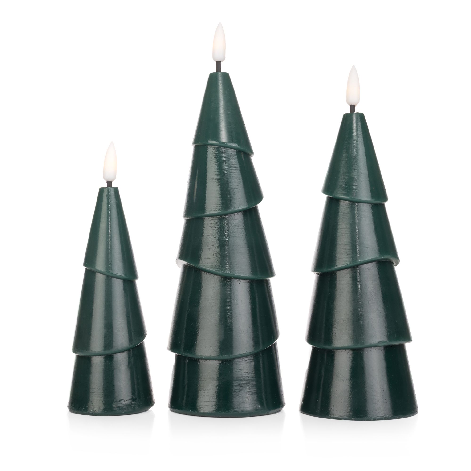 ELAMBIA 3 LED-Kerzen Tannenbaum modern Flamme Luma, Timer Höhe 16, 20 & 22,5cm