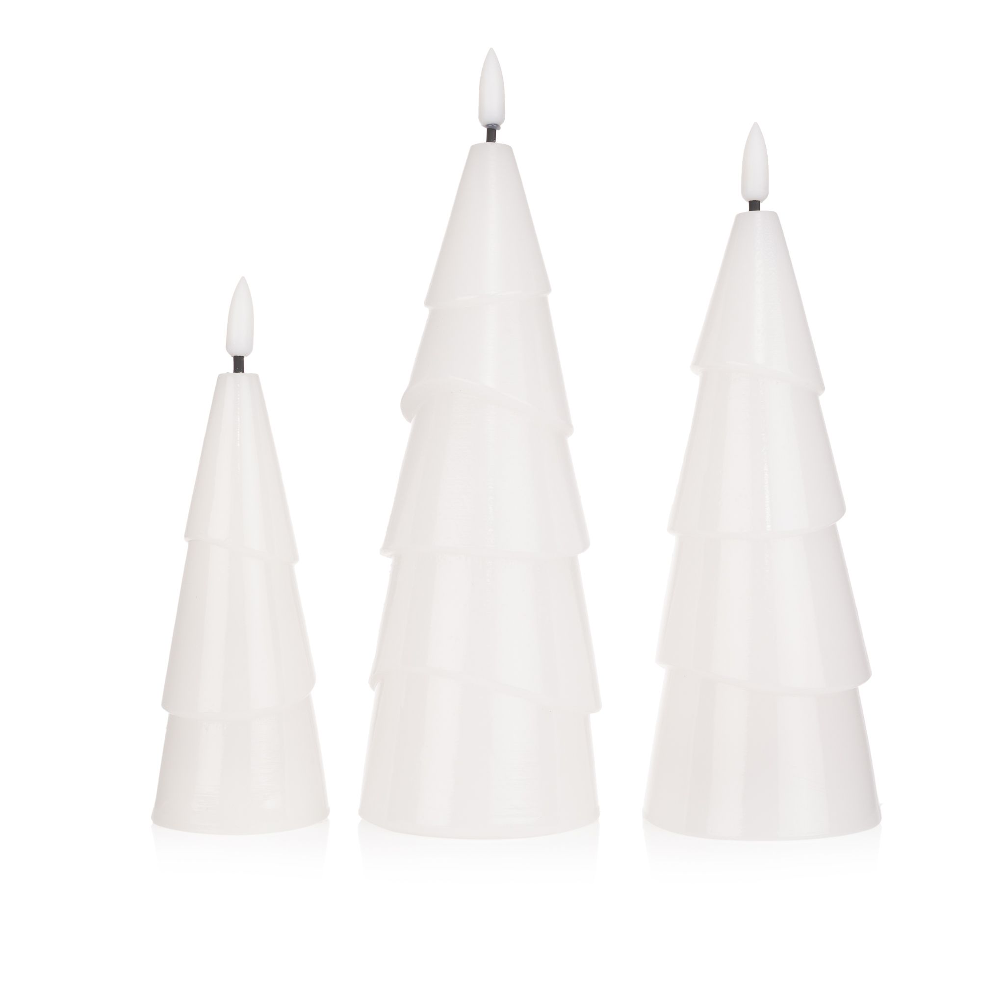 ELAMBIA 3 LED-Kerzen Tannenbaum modern Flamme Luma, Timer Höhe 16, 20 & 22,5cm