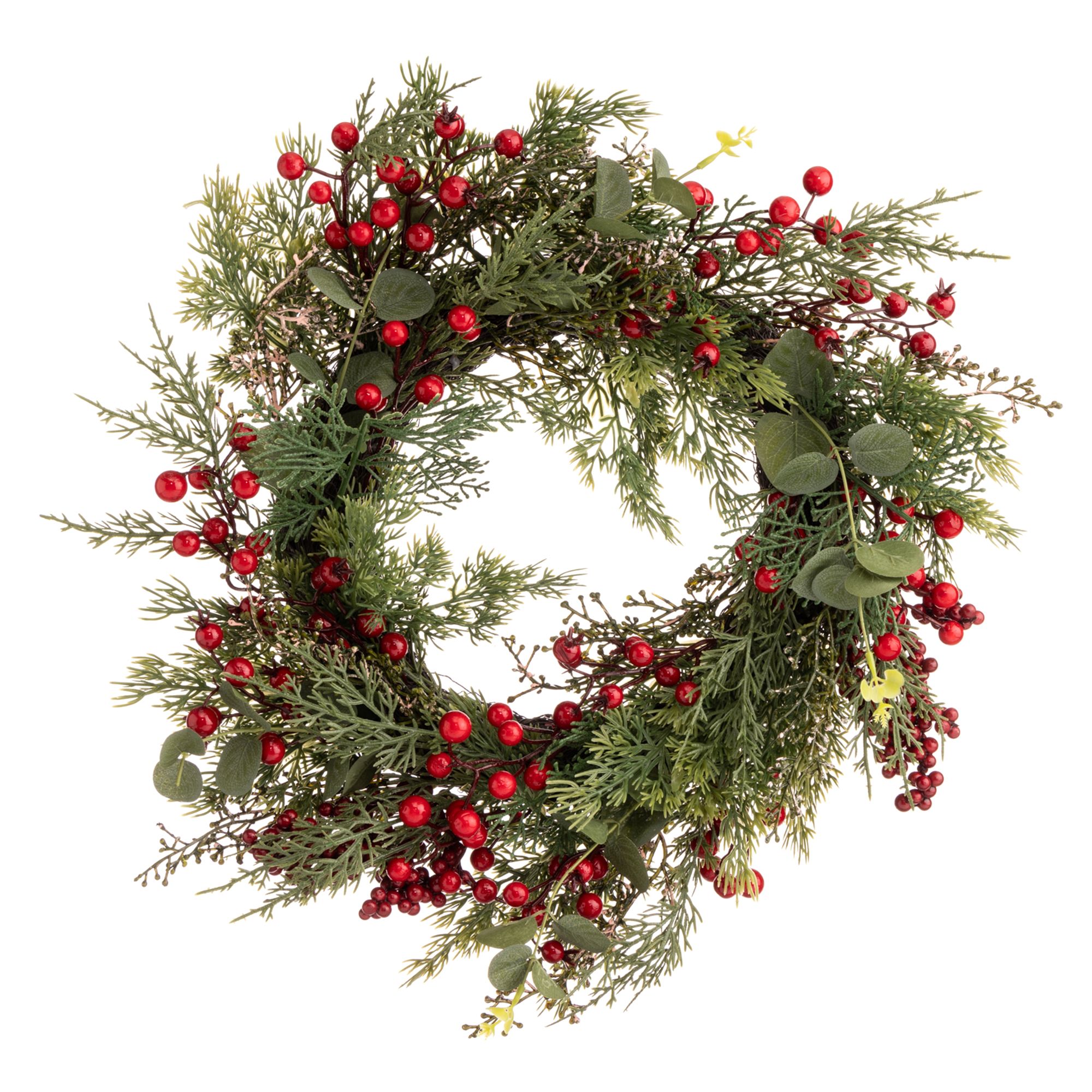 ABELLA Flora künstl. Dekokranz Weihnachten Thuja & Beeren Höhe 13cm, Ø 40cm
