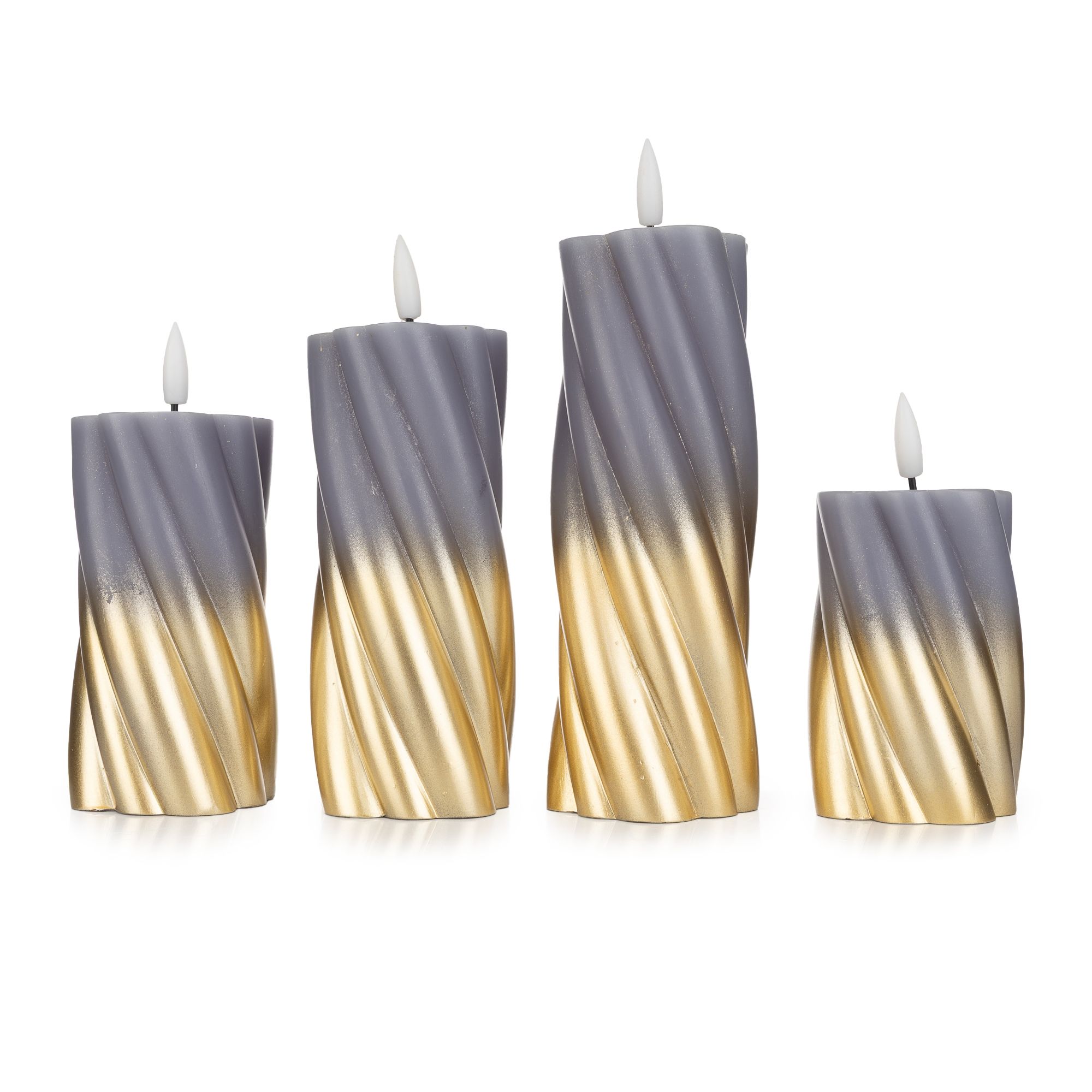 ELAMBIA 4 LED-Slimlinekerzen gedrehte Form Flamme Luma, Timer Höhe 12,5cm - 20cm