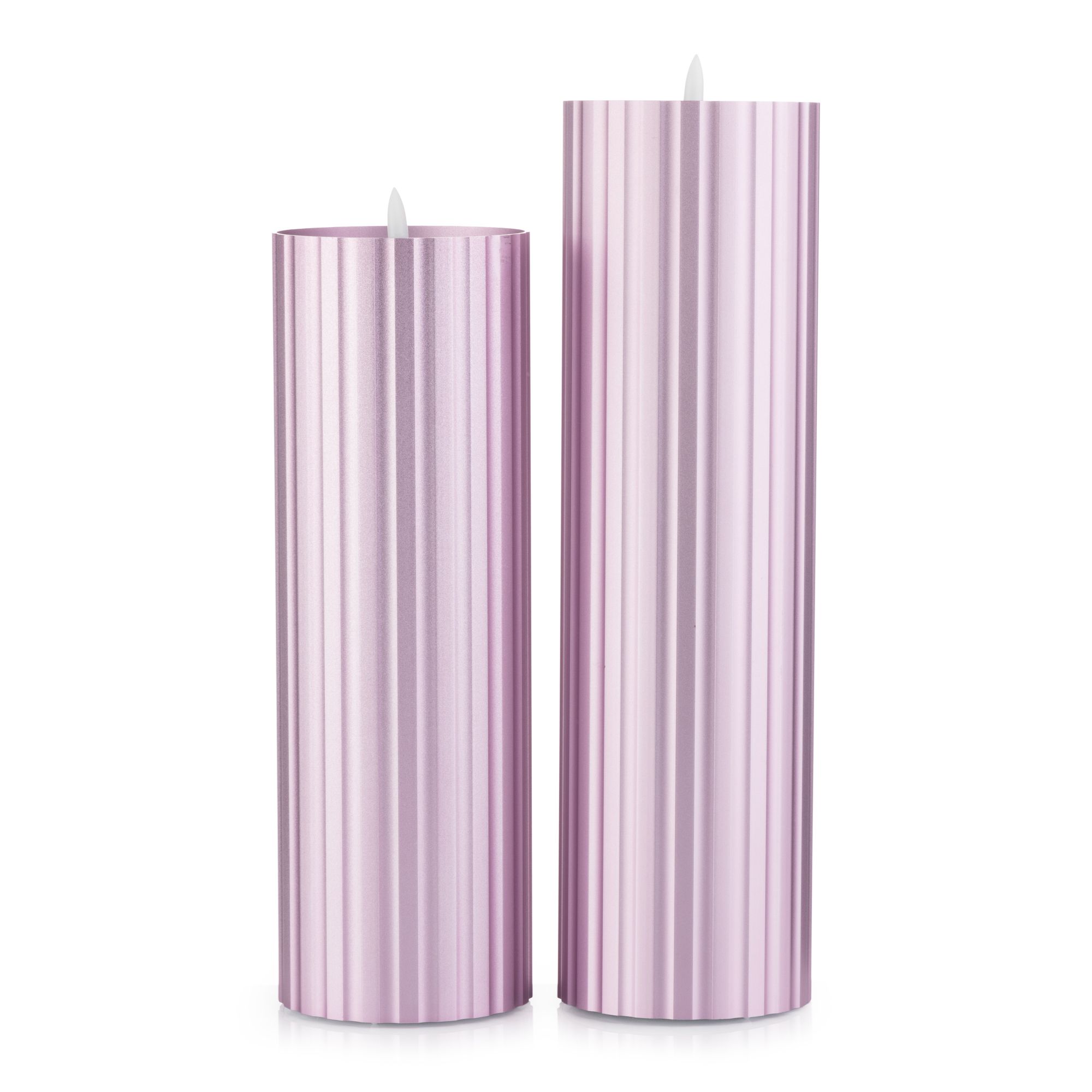 ELAMBIA 2 LED-Kerzen Aluminium-Körper Flamme Luma, Timer H. 31 & 36cm, Ø 10cm