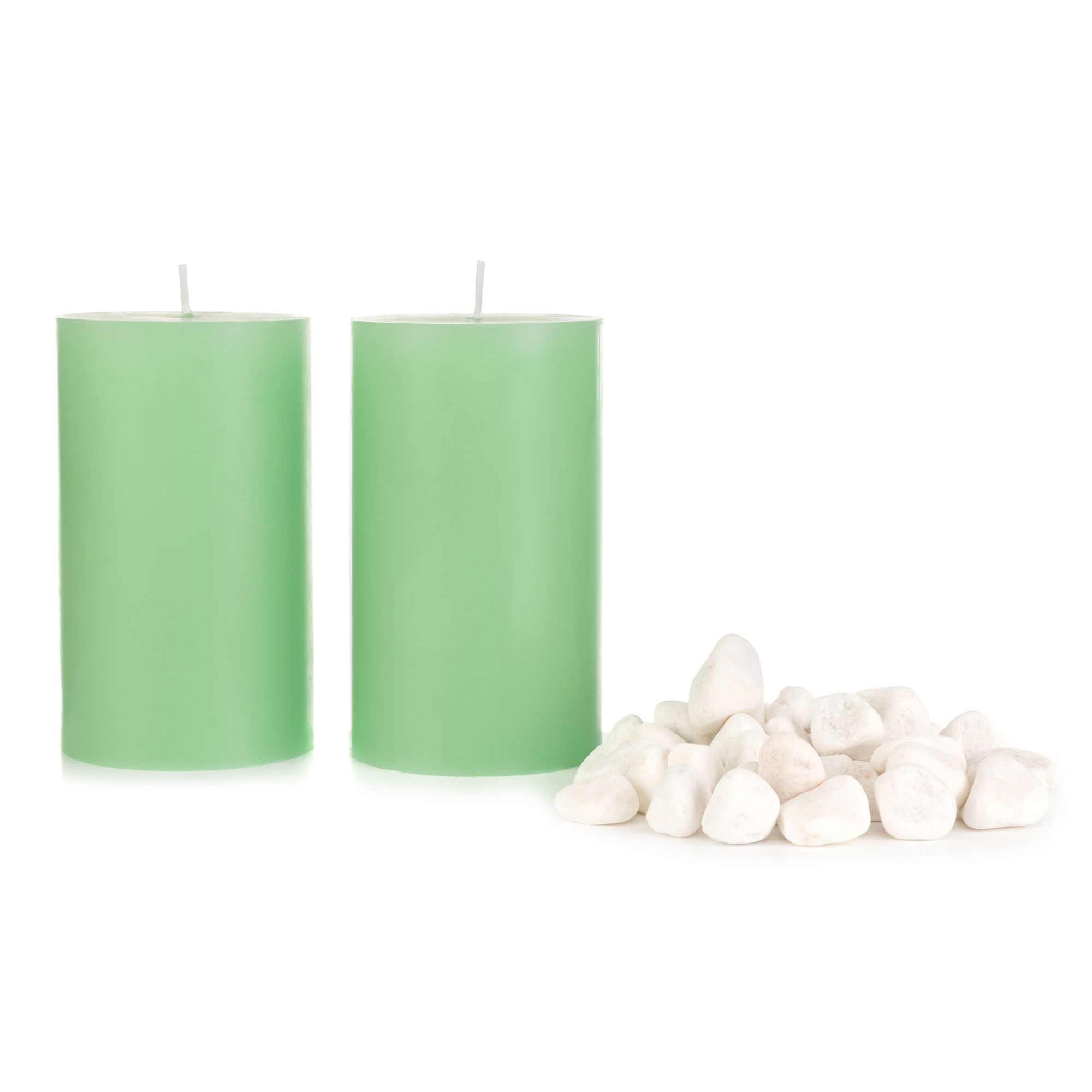 2 Stumpenkerzen Farbauswahl inkl. Dekosteine Höhe 12,5cm, Ø 7,5cm