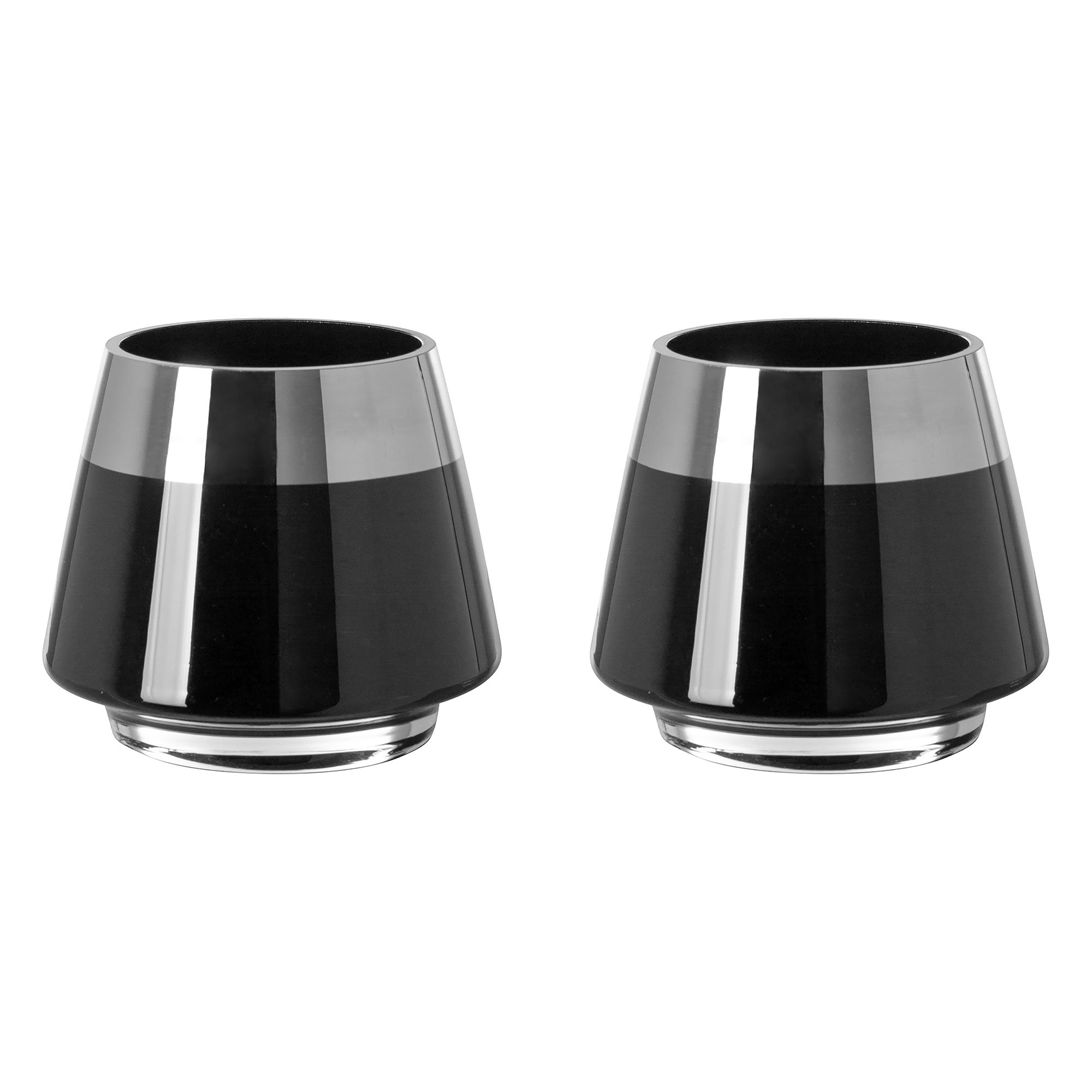 FINK 2 Teelichthalter JONA Glas mit Silberrand mundgeblasen Höhe 9cm, Ø 11cm