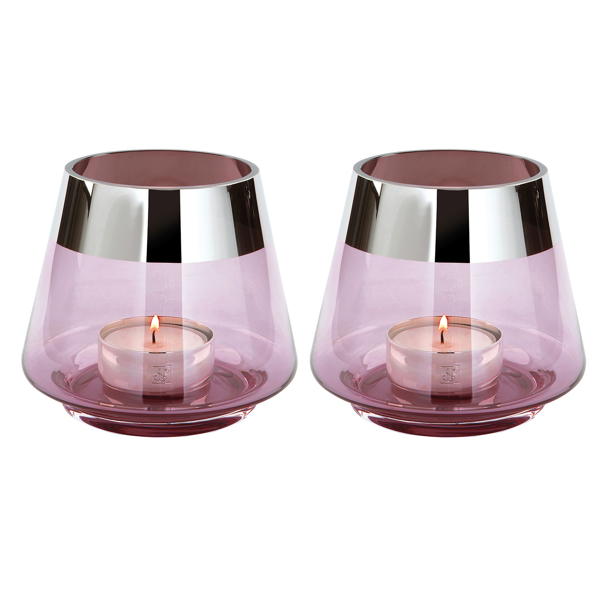 FINK 2 Teelichthalter JONA Glas mit Silberrand mundgeblasen Höhe 9cm, Ø 11cm