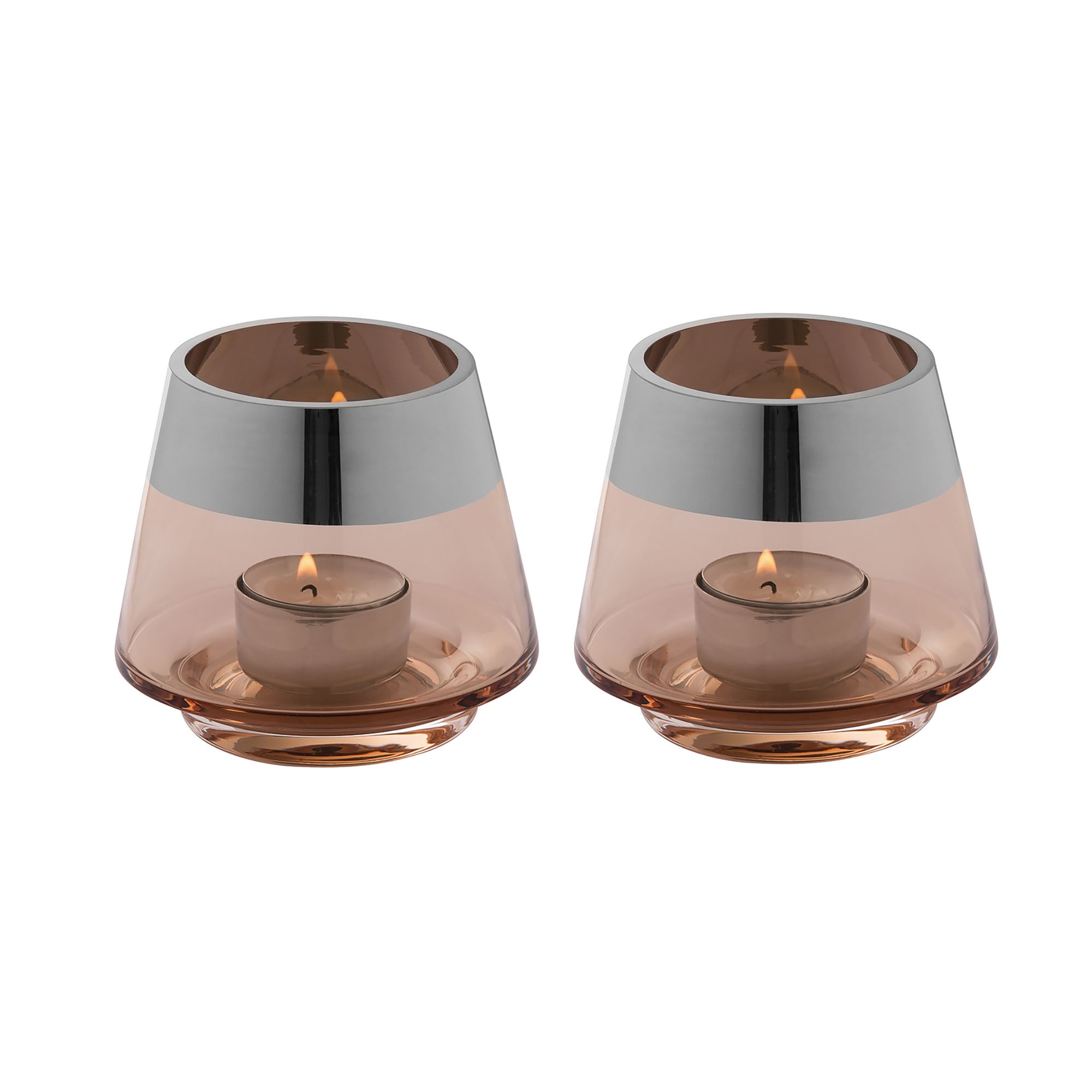 FINK 2 Teelichthalter JONA Glas mit Silberrand mundgeblasen Höhe 9cm, Ø 11cm