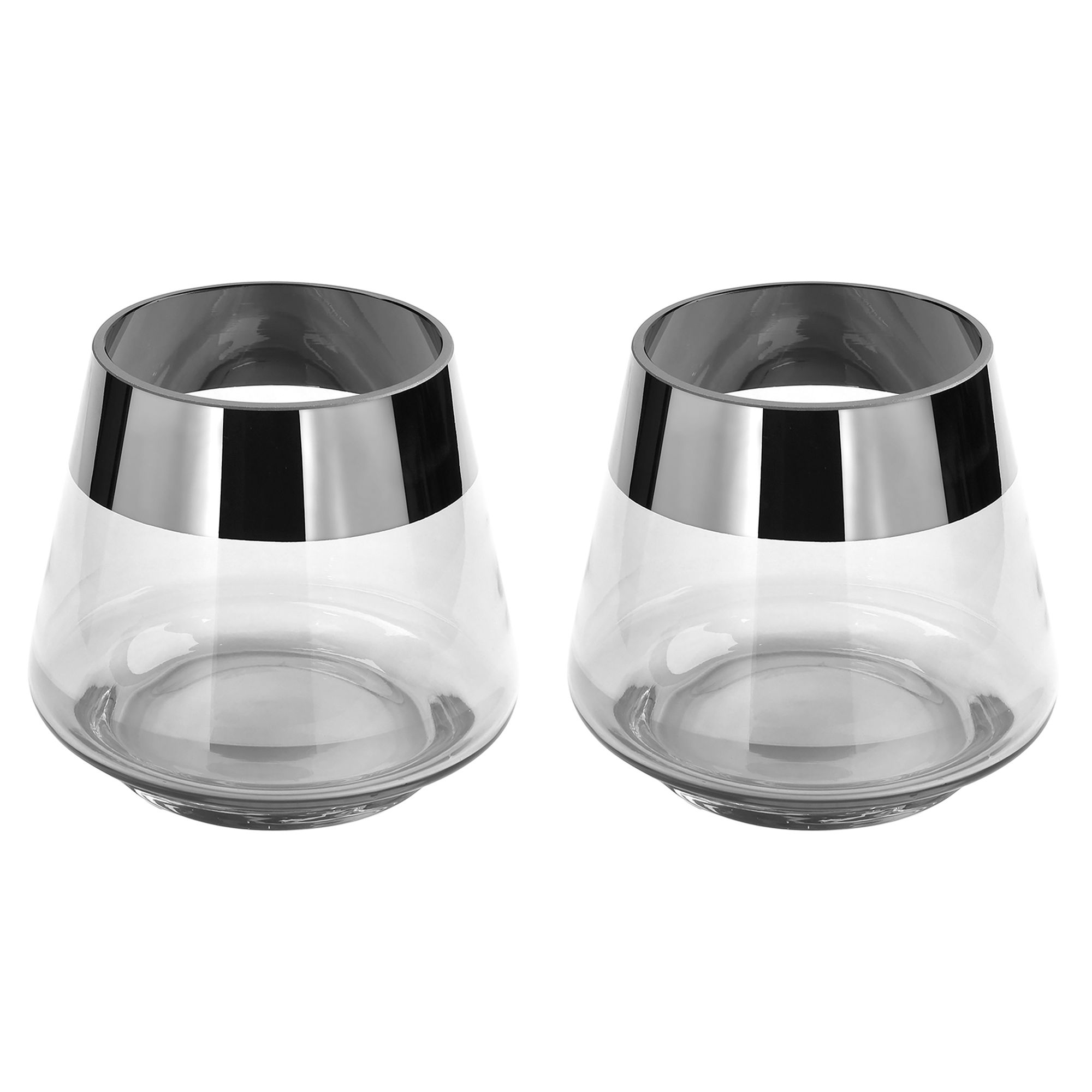 FINK 2 Teelichthalter JONA Glas mit Silberrand mundgeblasen Höhe 9cm, Ø 11cm