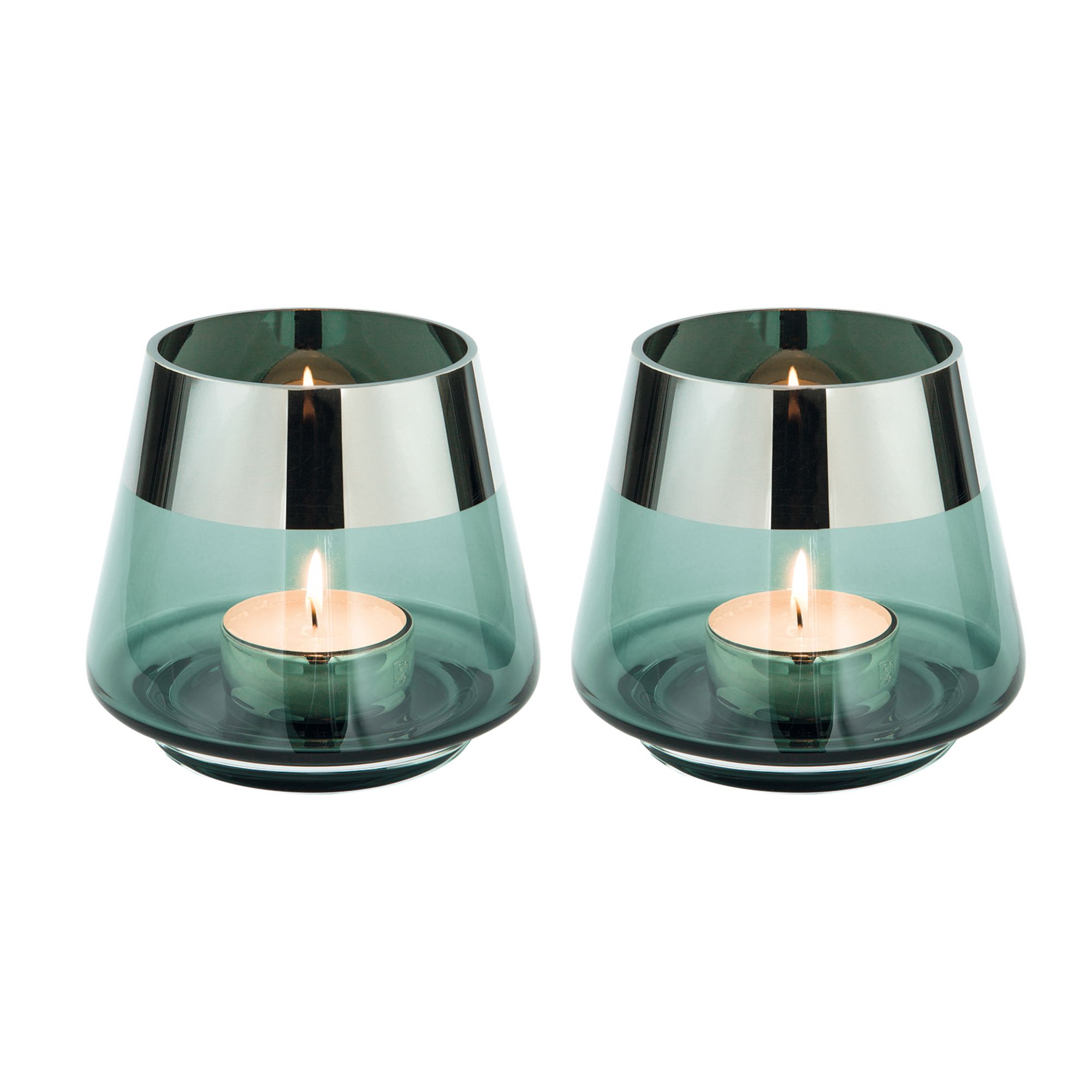FINK 2 Teelichthalter JONA Glas mit Silberrand mundgeblasen Höhe 9cm, Ø 11cm