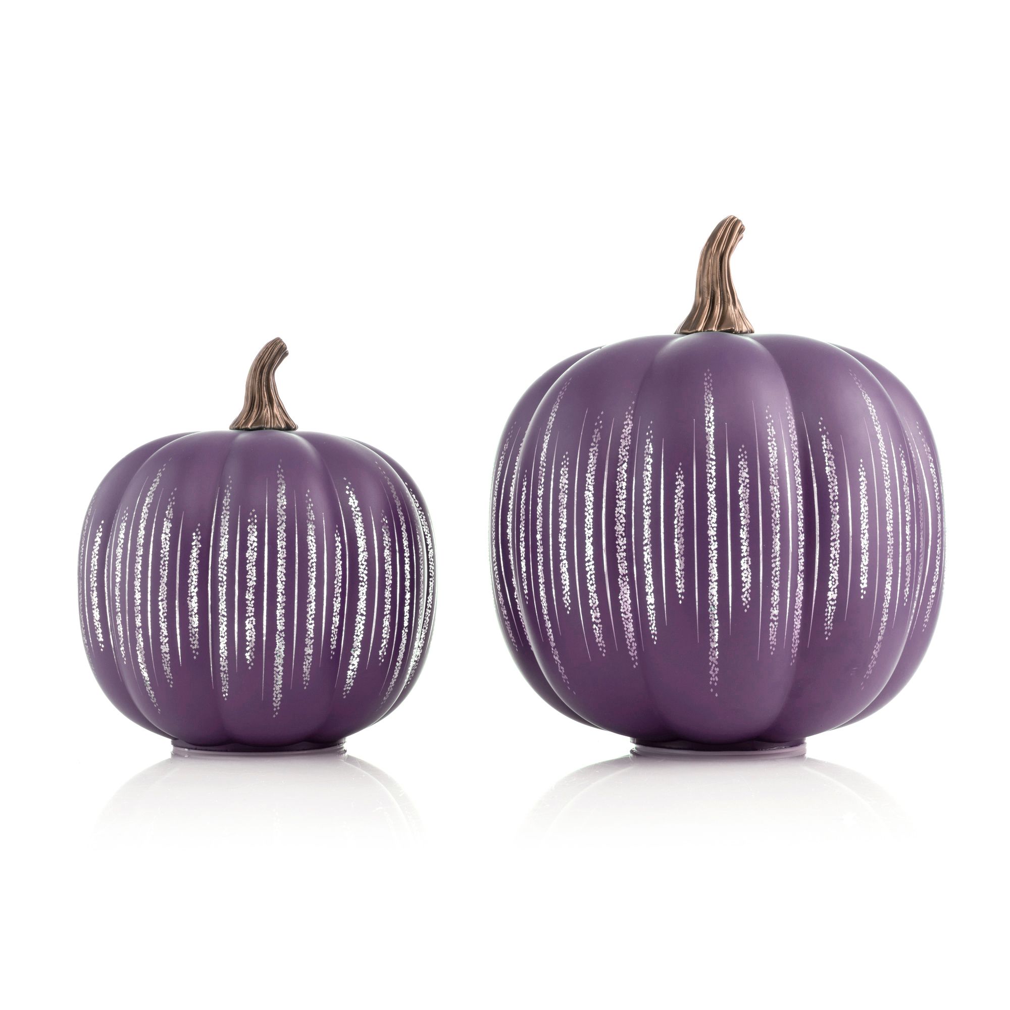 LUMIDA Casa 2 LED-Glaskürbisse Laser-Cut-Design integr. Lichterkette Höhe 20cm & 26cm