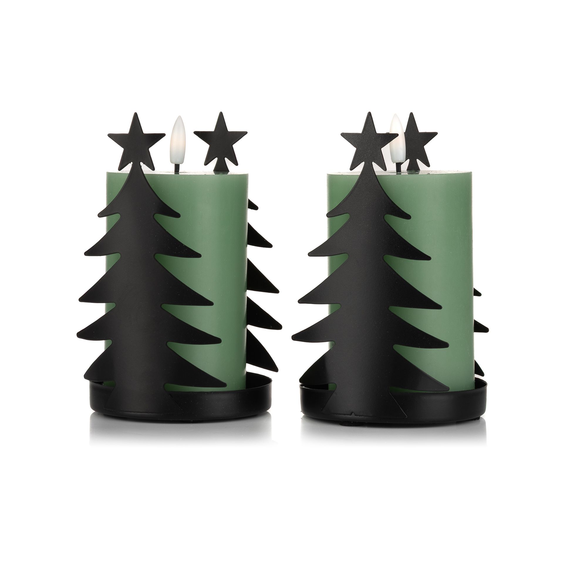 ELAMBIA 2 LED-Kerzen Metall-Kerzenhalter Timer, Flamme Luma Ø 7,5cm, Höhe 15cm