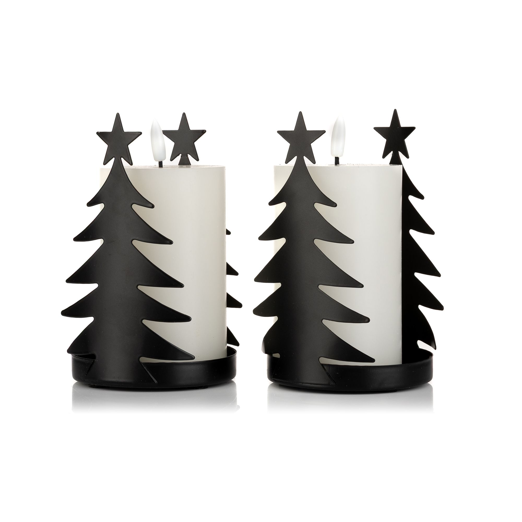 ELAMBIA 2 LED-Kerzen Metall-Kerzenhalter Timer, Flamme Luma Ø 7,5cm, Höhe 15cm