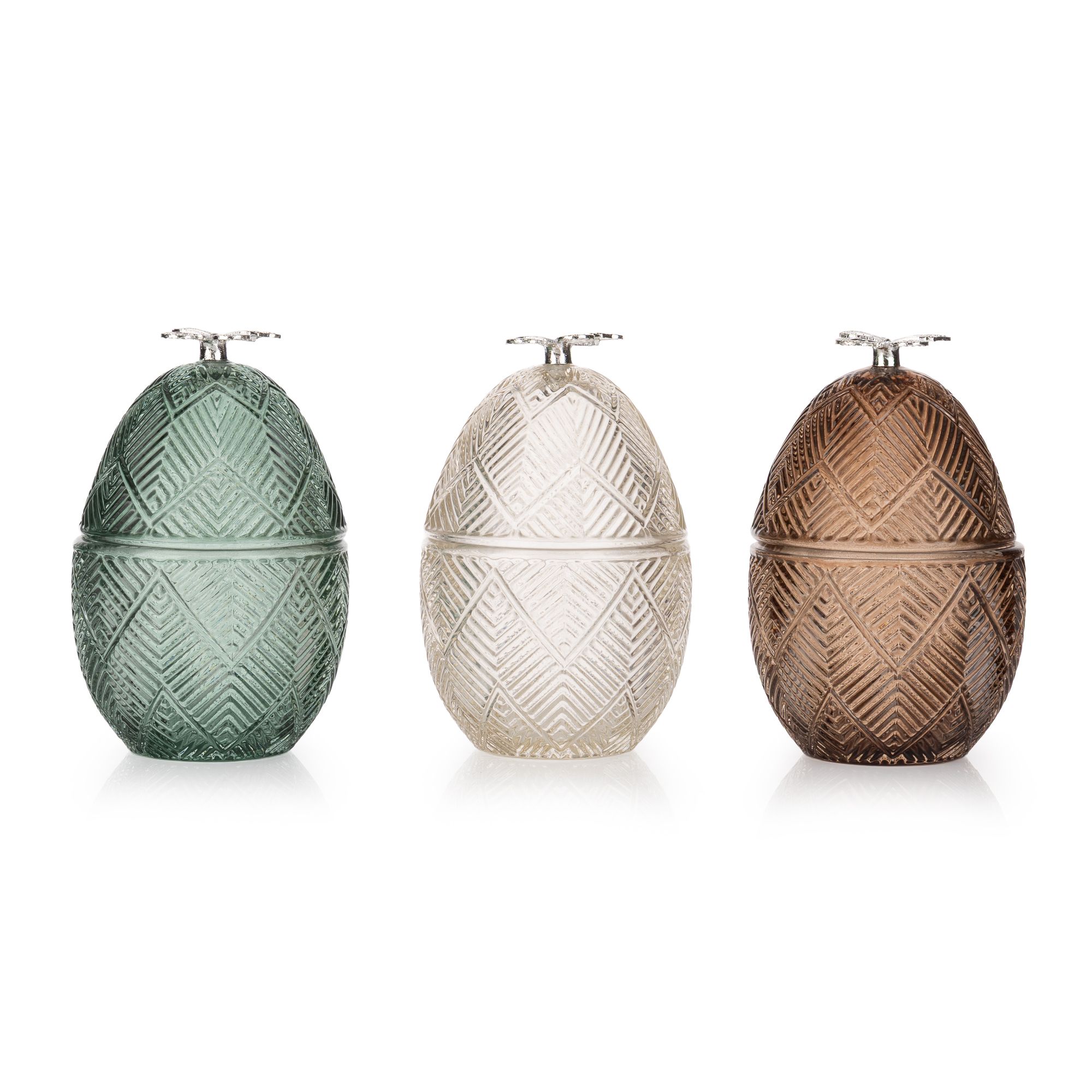 ABELLA Casa 3 Glas-Schatullen Metall-Applikation Farbmix-Set Höhe 12,5cm, Ø 8,2cm