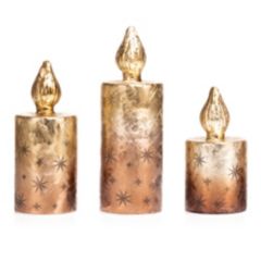 LUMIDA Xmas 3 LED-Glaskerze Stern-Cutouts Eislack-Optik, Timer H. 15cm, 18cm & 22cm