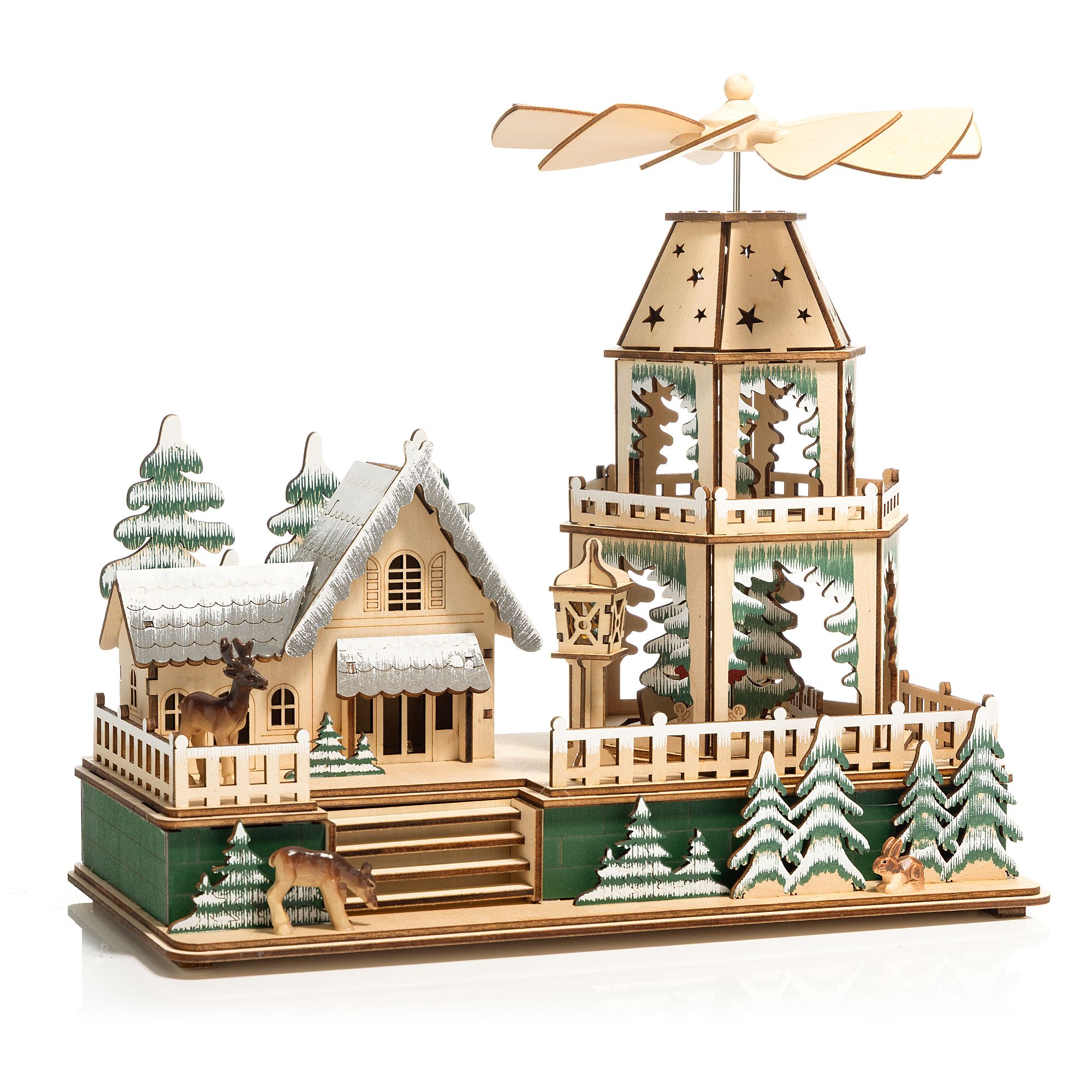 LUMIDA Xmas LED-Holzdekoration Weihnachts-Szene Licht & Bewegung Timer, Designauswahl
