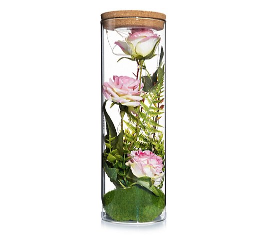 LUMIDA Flora künstl Rosenblüten Glas-Zylinder inkl. 20 LEDs Timer, Höhe 30cm