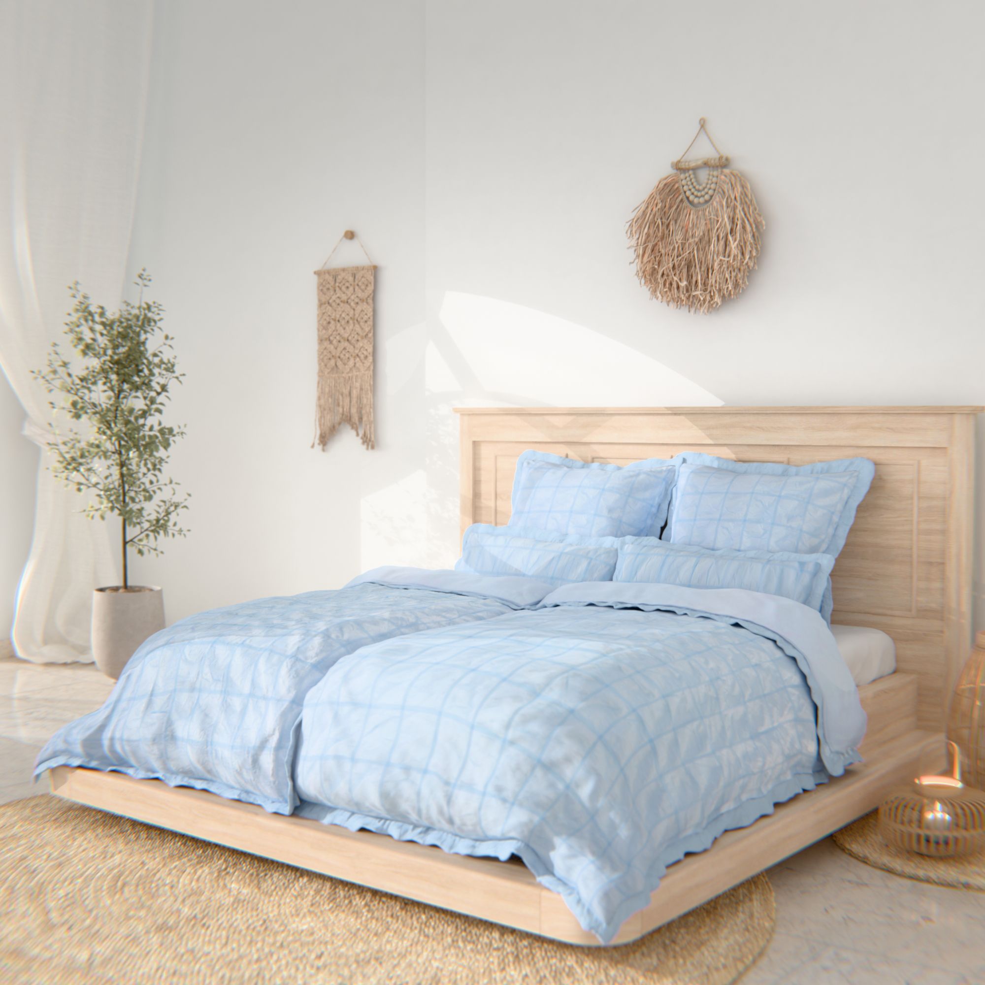 SOFT WAVE uni Wendebettwäsche mit Rüschen großes MF-Seersucker Doppelbett, 6tlg.