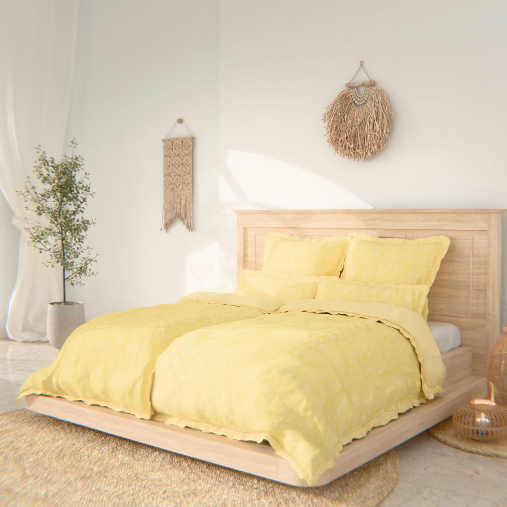 SOFT WAVE uni Wendebettwäsche mit Rüschen großes MF-Seersucker Doppelbett, 6tlg.