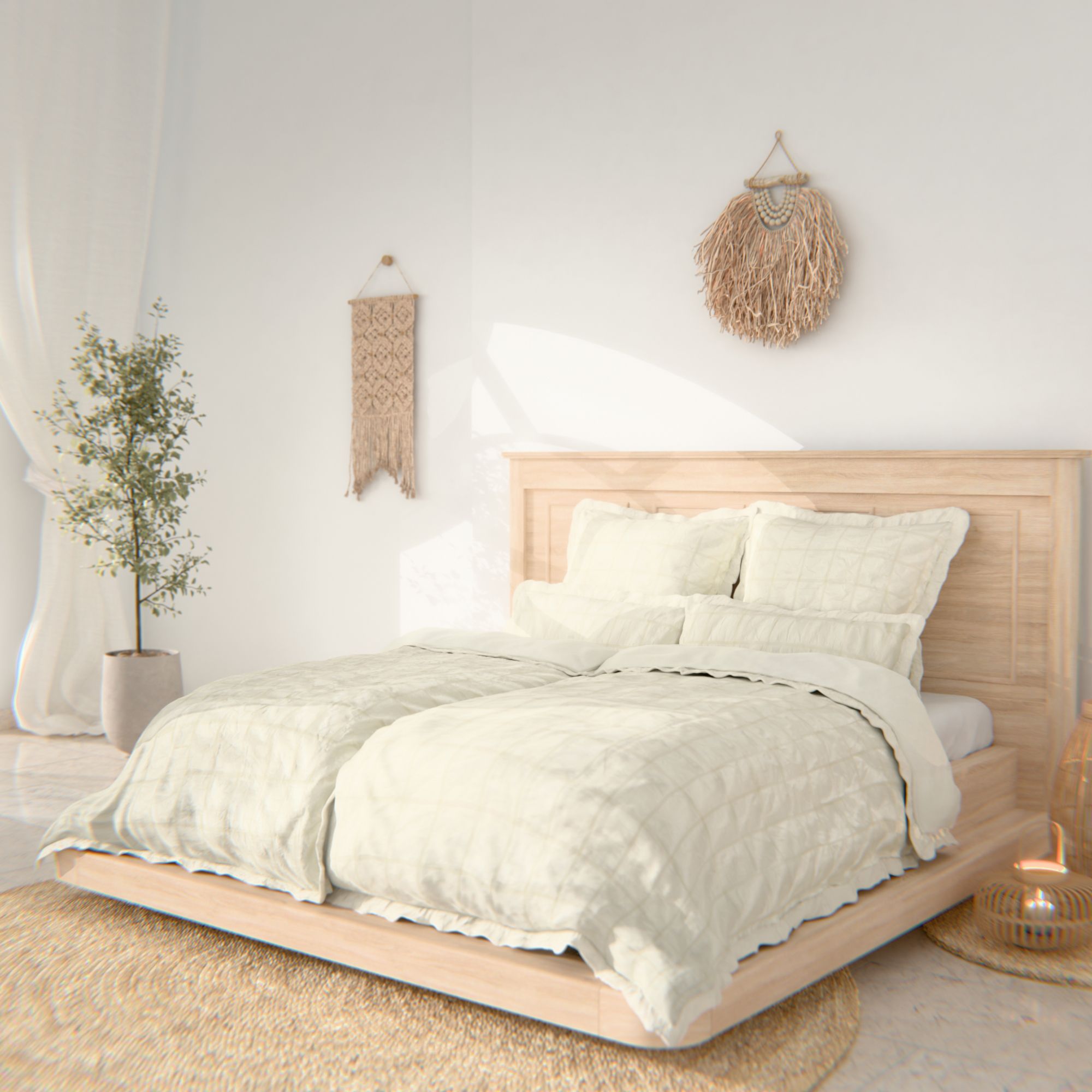 SOFT WAVE uni Wendebettwäsche mit Rüschen großes MF-Seersucker Doppelbett, 6tlg.