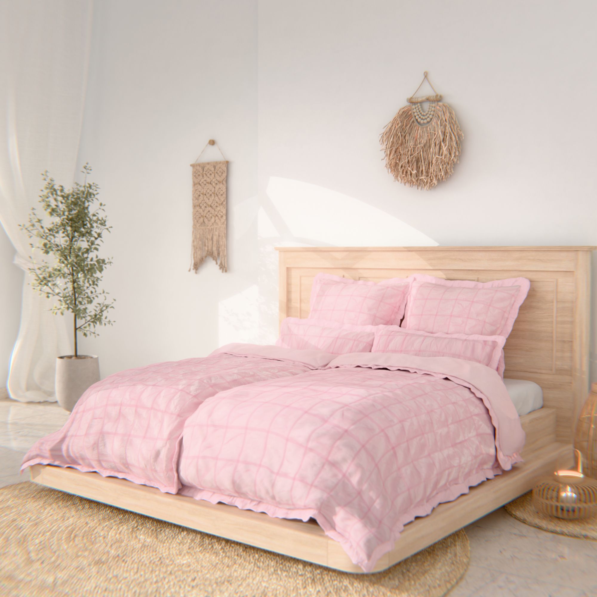 SOFT WAVE uni Wendebettwäsche mit Rüschen großes MF-Seersucker Doppelbett, 6tlg.