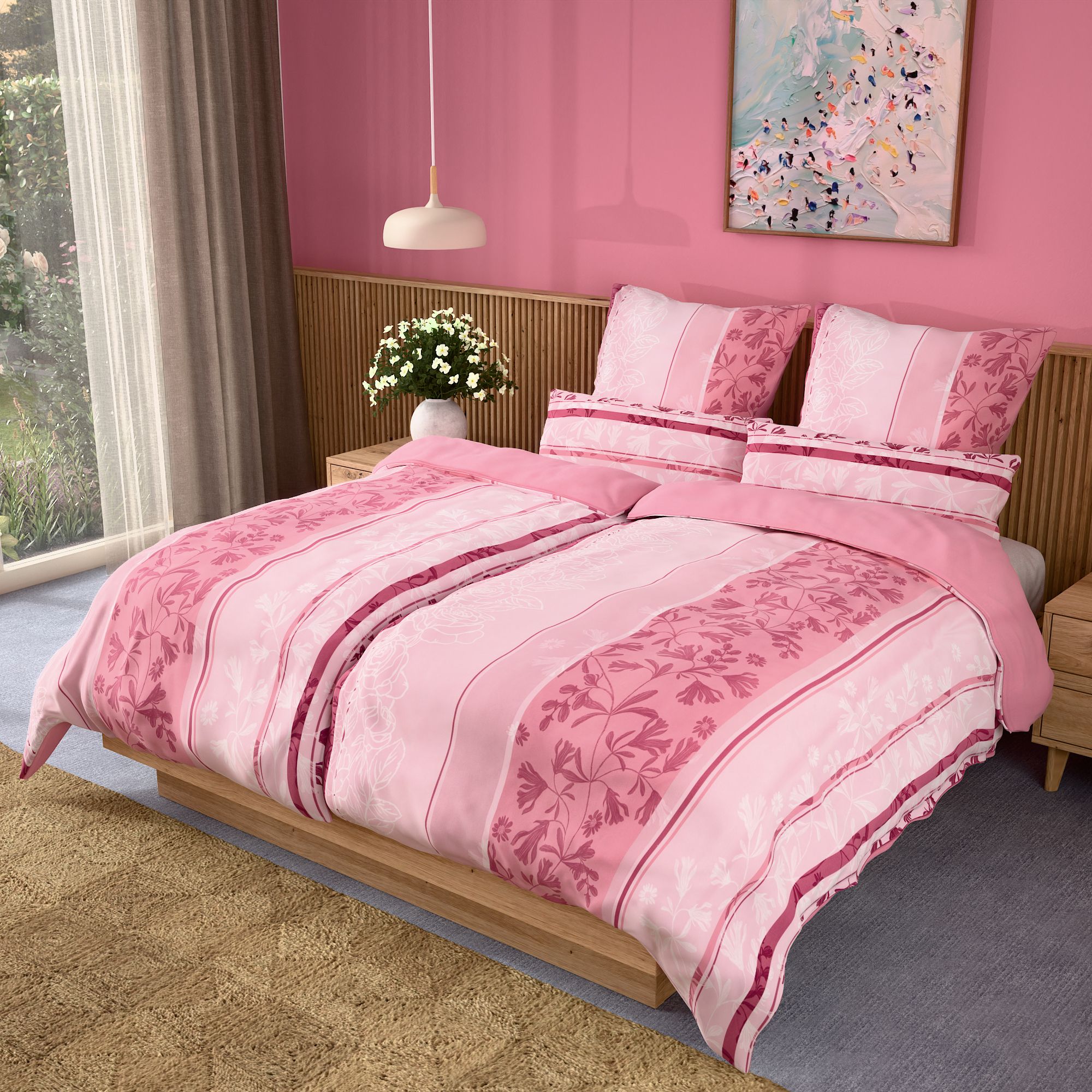 SOFT HARMONY Wendebettwäsche Streifen mit Ranken Mikrofaser samtweich Doppelbett, 6tlg.