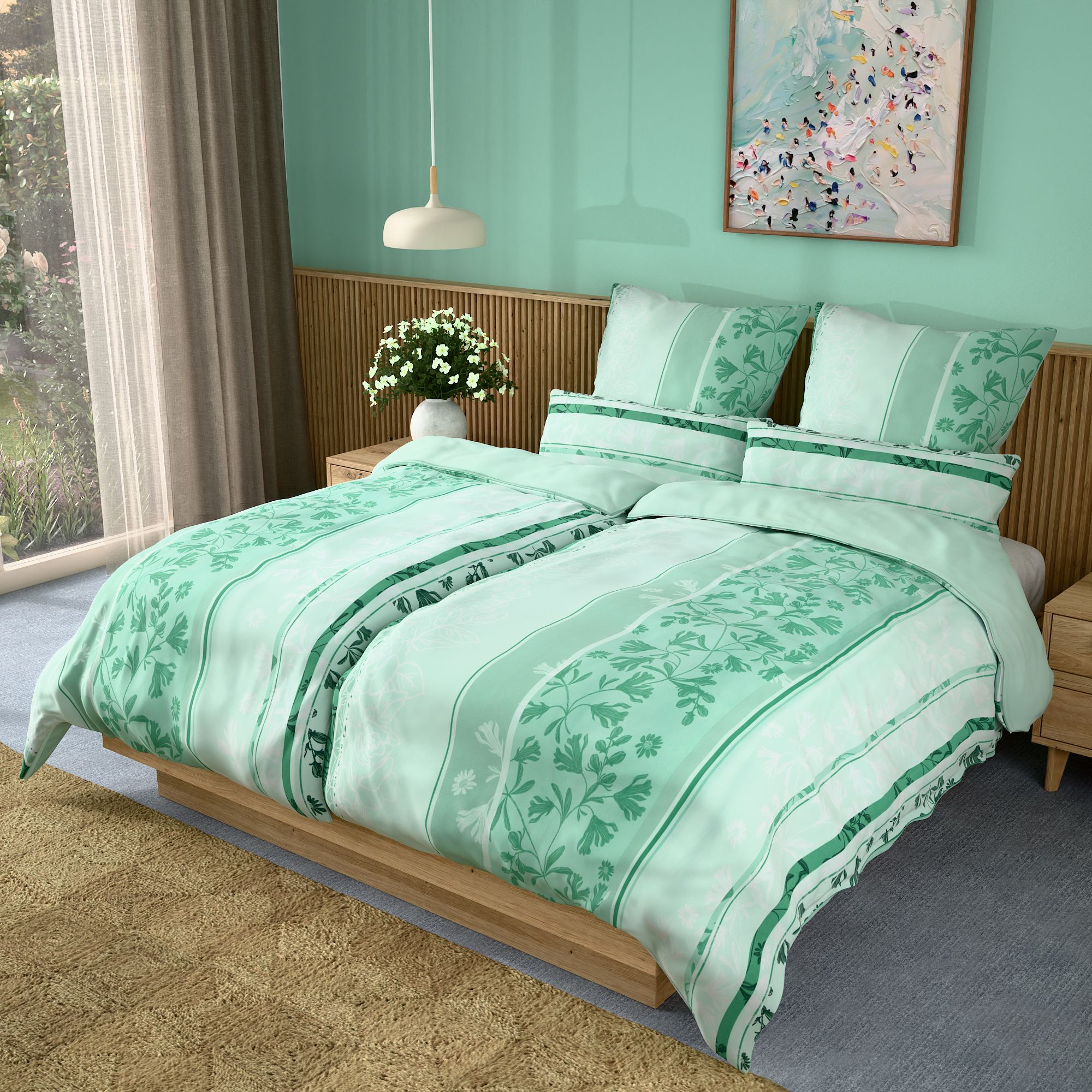 SOFT HARMONY Wendebettwäsche Streifen mit Ranken Mikrofaser samtweich Doppelbett, 6tlg.